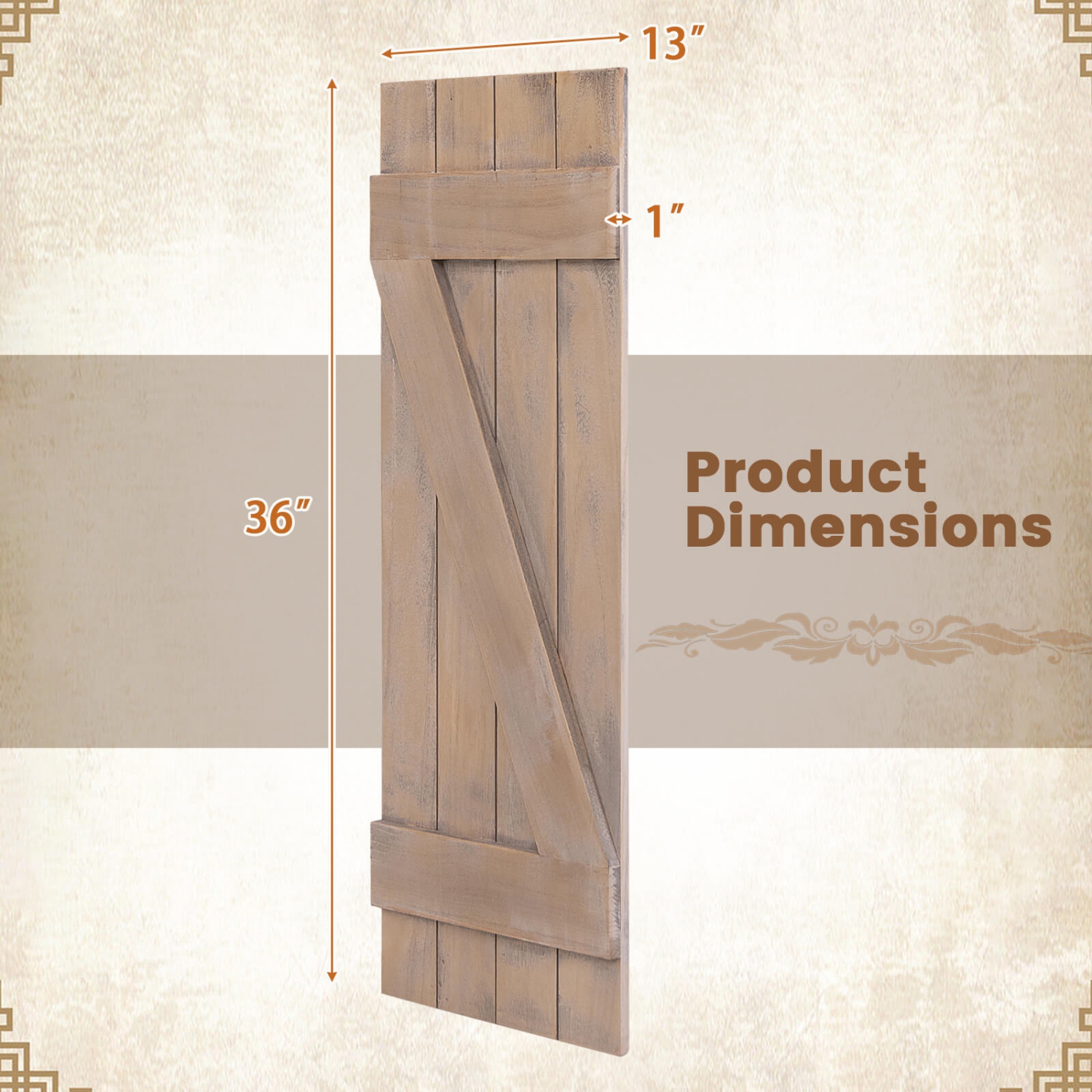 Décoration murale en bois paulownia récupéré 2 pièces avec surface antique de Costway