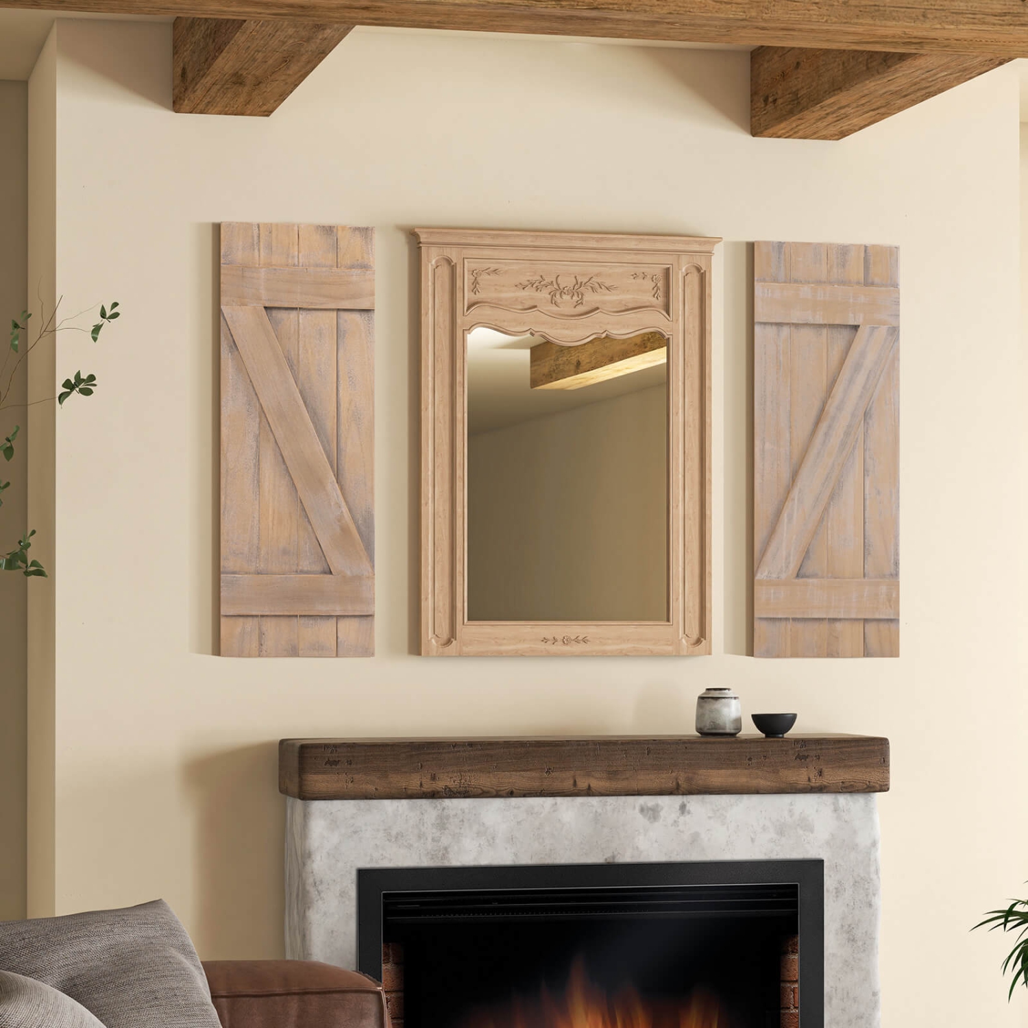 Décoration murale en bois paulownia récupéré 2 pièces avec surface antique de Costway