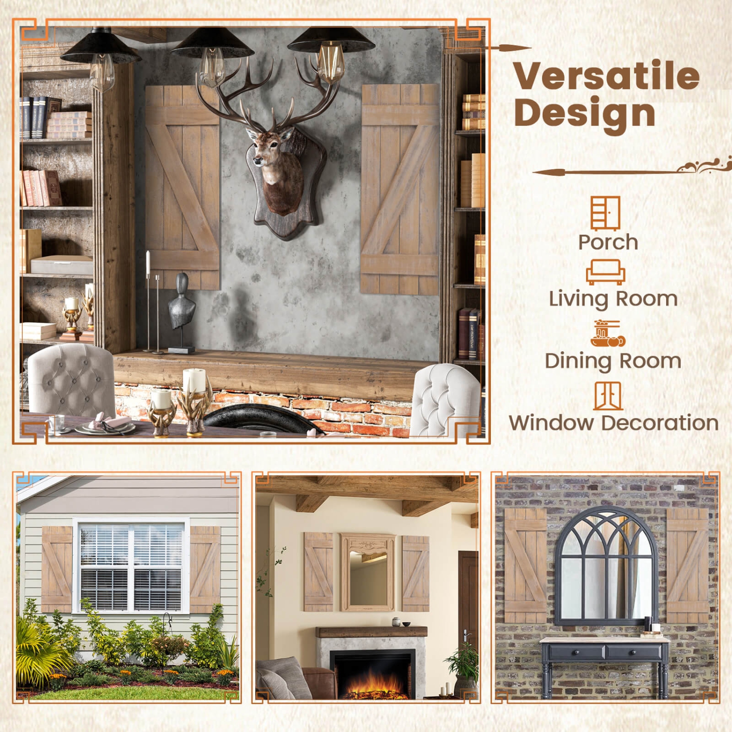 Décoration murale en bois paulownia récupéré 2 pièces avec surface antique de Costway