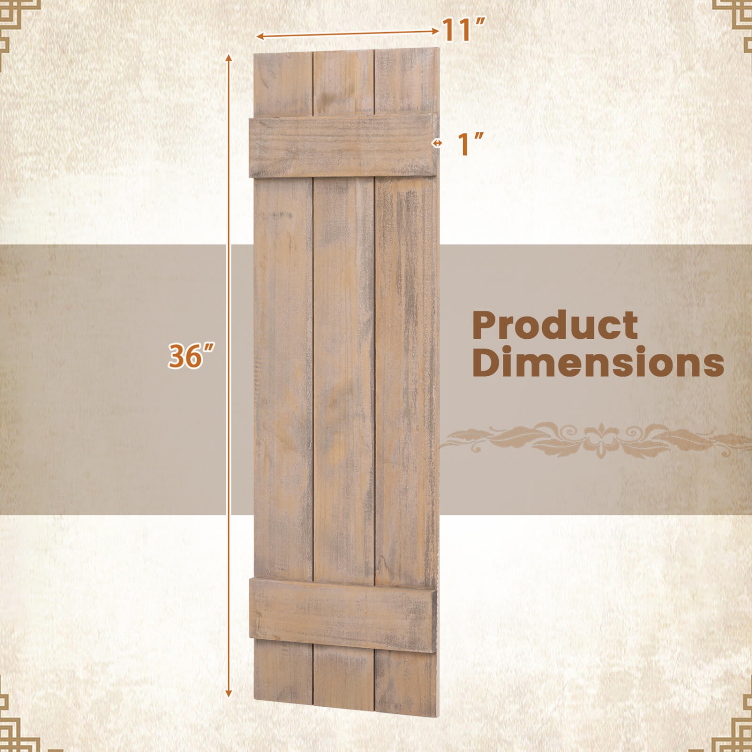 Costway Window Shutter Set of 2 Reclaimed Paulownia Wood Wall Decor with Antiqued Surface