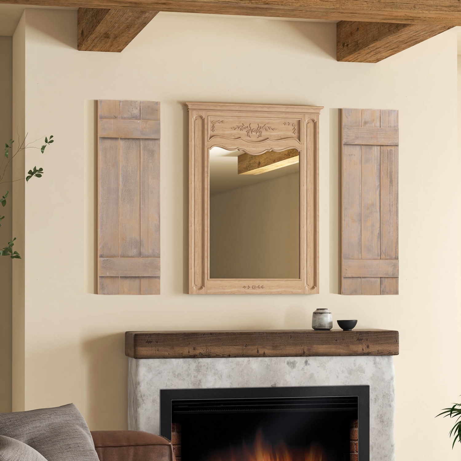 Costway Window Shutter Set of 2 Reclaimed Paulownia Wood Wall Decor with Antiqued Surface