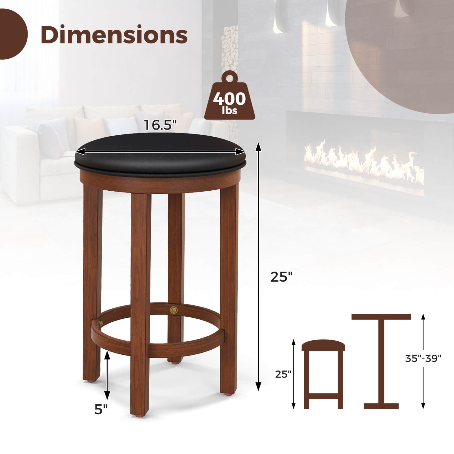 Ensemble de 2 tabourets de bar à hauteur de comptoir de Costway avec siège rond et repose-pieds pour la cuisine