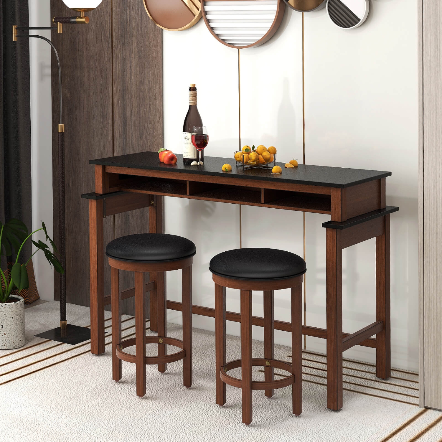 Ensemble de 2 tabourets de bar à hauteur de comptoir de Costway avec siège rond et repose-pieds pour la cuisine