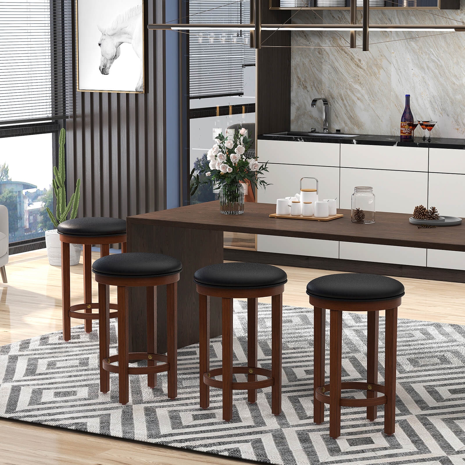 Ensemble de 2 tabourets de bar à hauteur de comptoir de Costway avec siège rond et repose-pieds pour la cuisine