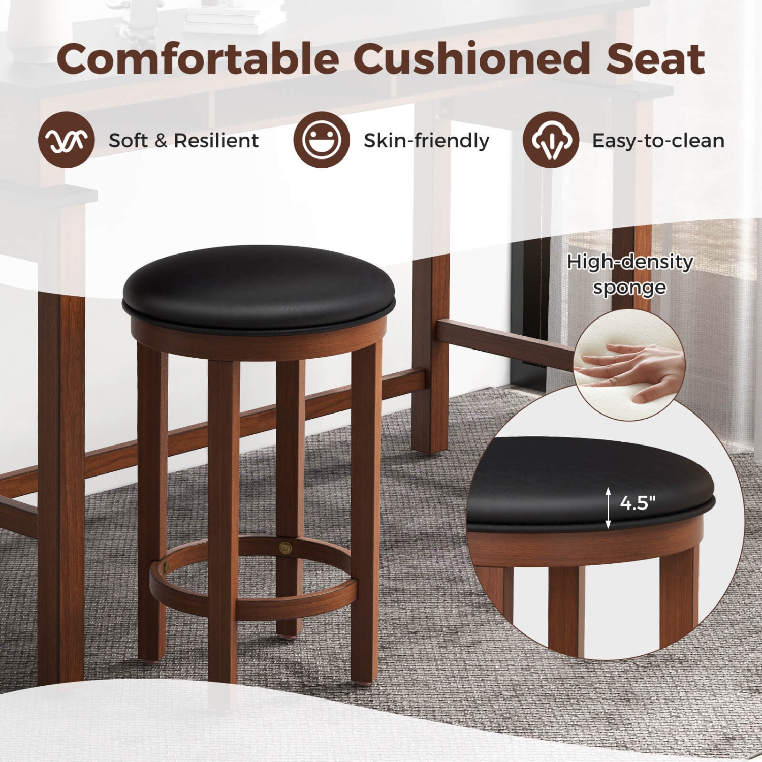 Ensemble de 2 tabourets de bar à hauteur de comptoir de Costway avec siège rond et repose-pieds pour la cuisine