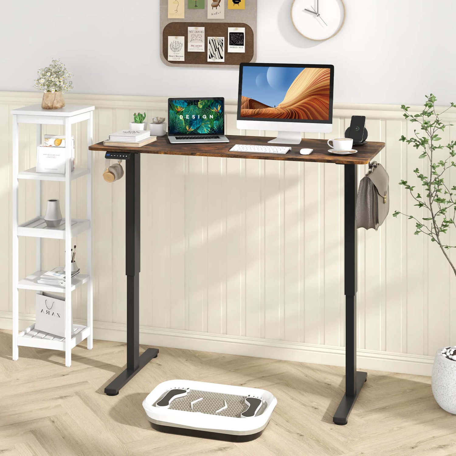 Costway 55" x 24" Electric Standing Desk with 3 Memory Height Settings 2 Hanging Hooks