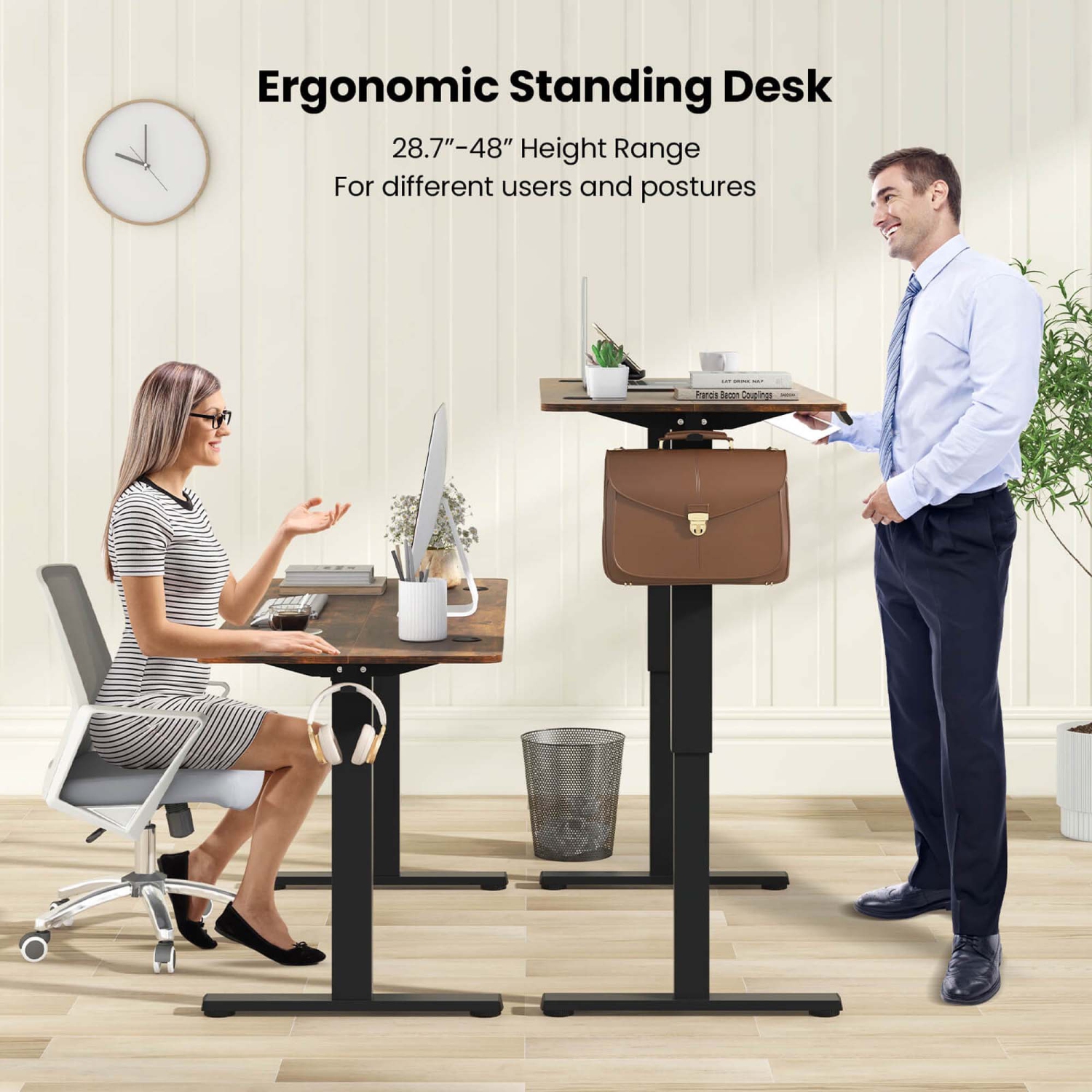 Costway 55" x 24" Electric Standing Desk with 3 Memory Height Settings 2 Hanging Hooks