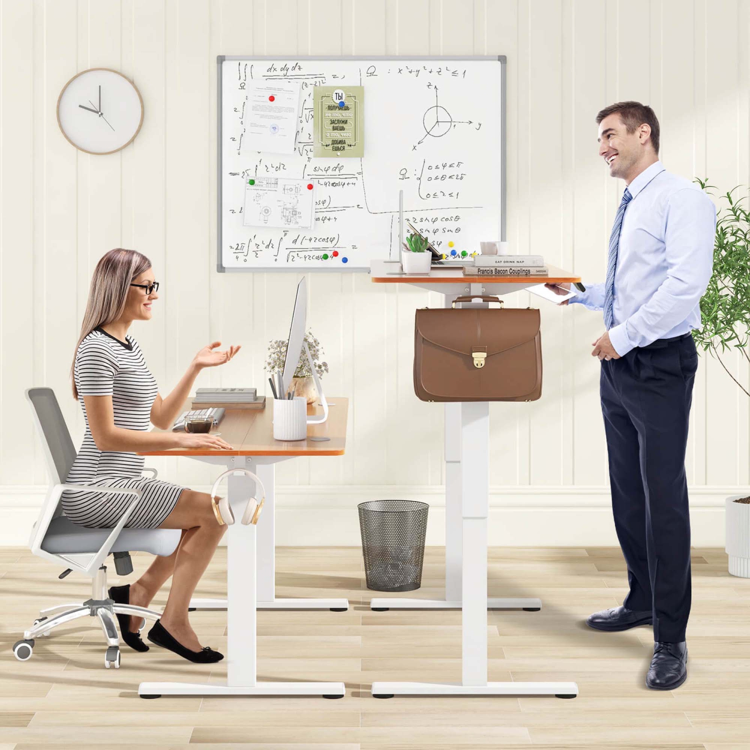 Costway 55" x 24" Electric Standing Desk with 3 Memory Height Settings 2 Hanging Hooks