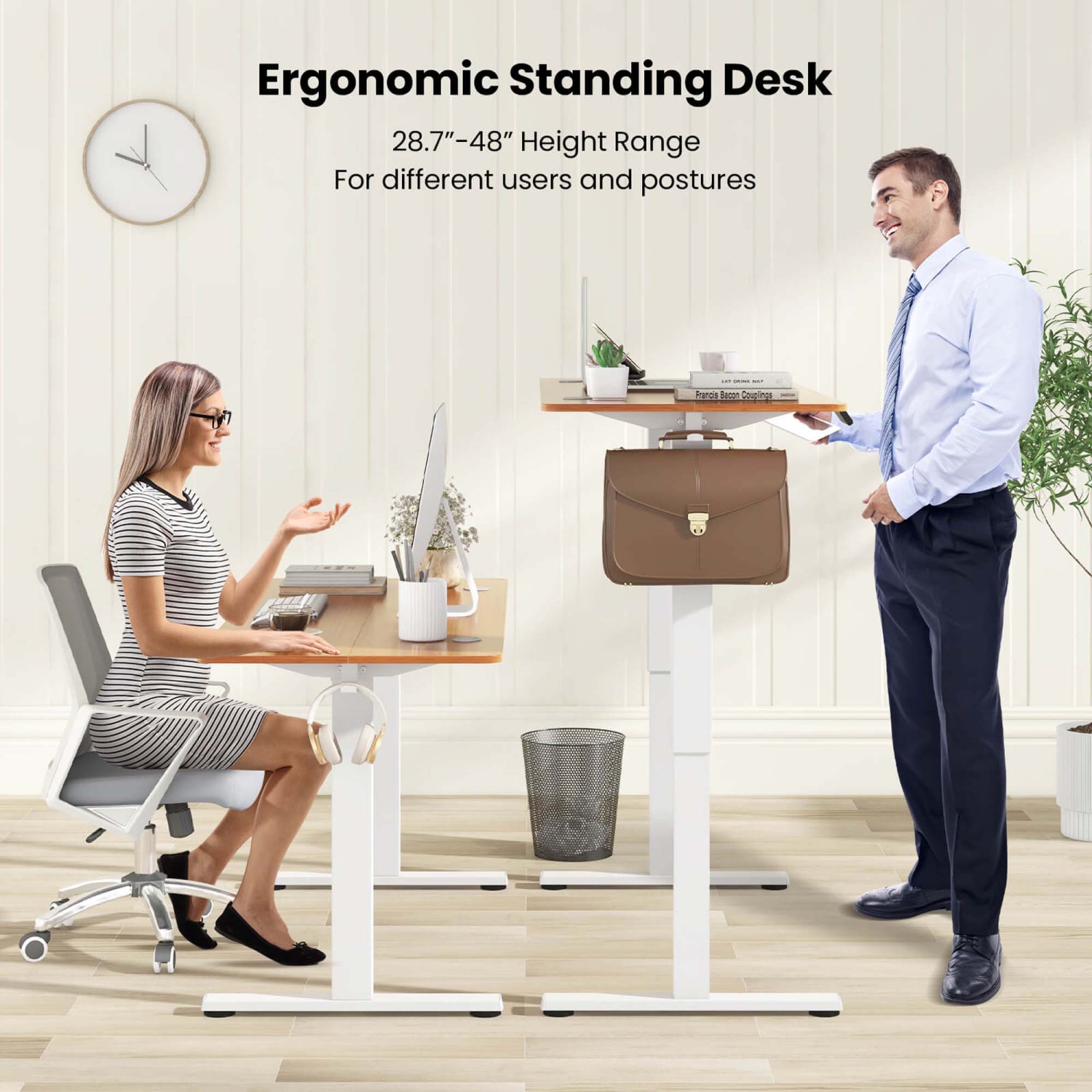 Costway 55" x 24" Electric Standing Desk with 3 Memory Height Settings 2 Hanging Hooks