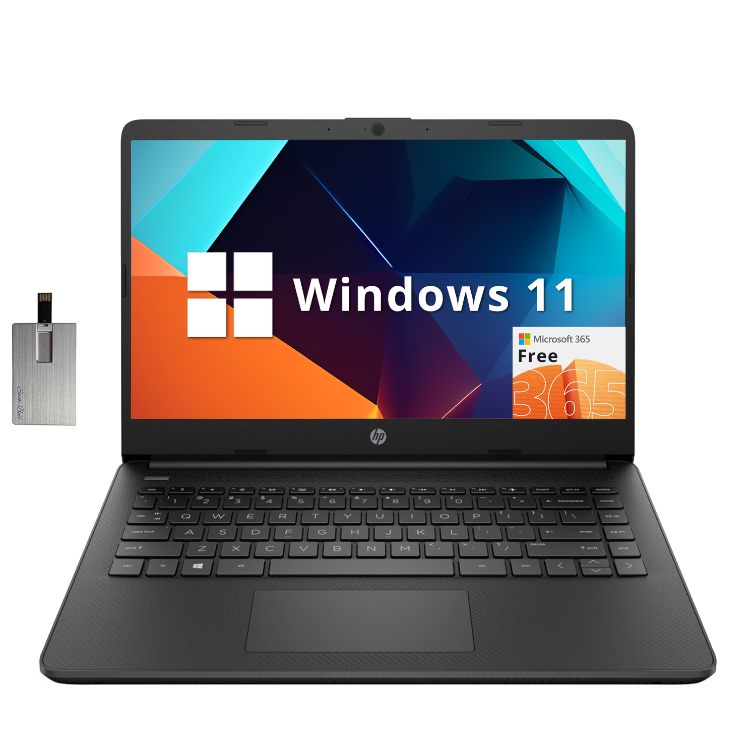 HP Premium Stream 14" HD BrightView Laptop, Intel Celeron N4120, 64GB eMMC, 8GB RAM Storage, UHD Graphics, HD Webcam, 1 Year Office 365, Win 11s, Black, 32GB Hotface USB Card