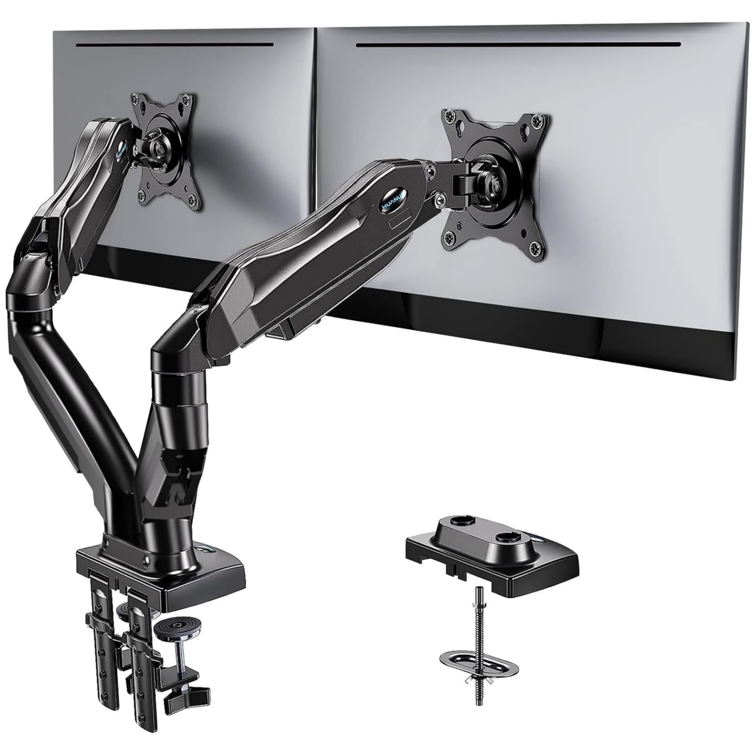 Dual Monitor Stand - Adjustable Spring Monitor Desk Mount Swivel Vesa Bracket with C Clamp, Grommet Mounting Base for 13 to 30 Inch Computer Screens - Each Arm Holds 4.4 to 19.8lbs