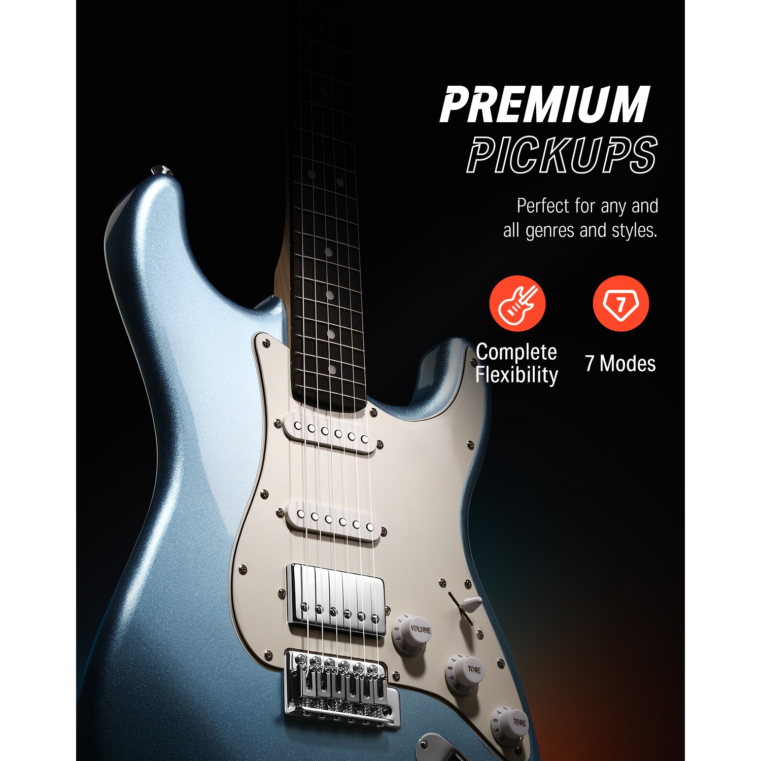 Donner DST-152 Full-Size ST Electric Guitar Kit with Amplifier 39-inch Coil Split HSS Pickup Beginner Set