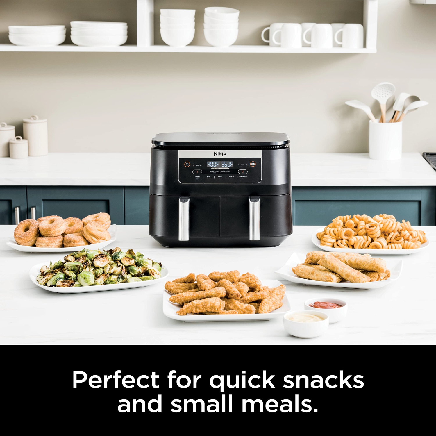 Ninja Foodi DZ090C 5-in-1, 6-qt. 2-Basket Air Fryer with DualZone Technology, Black