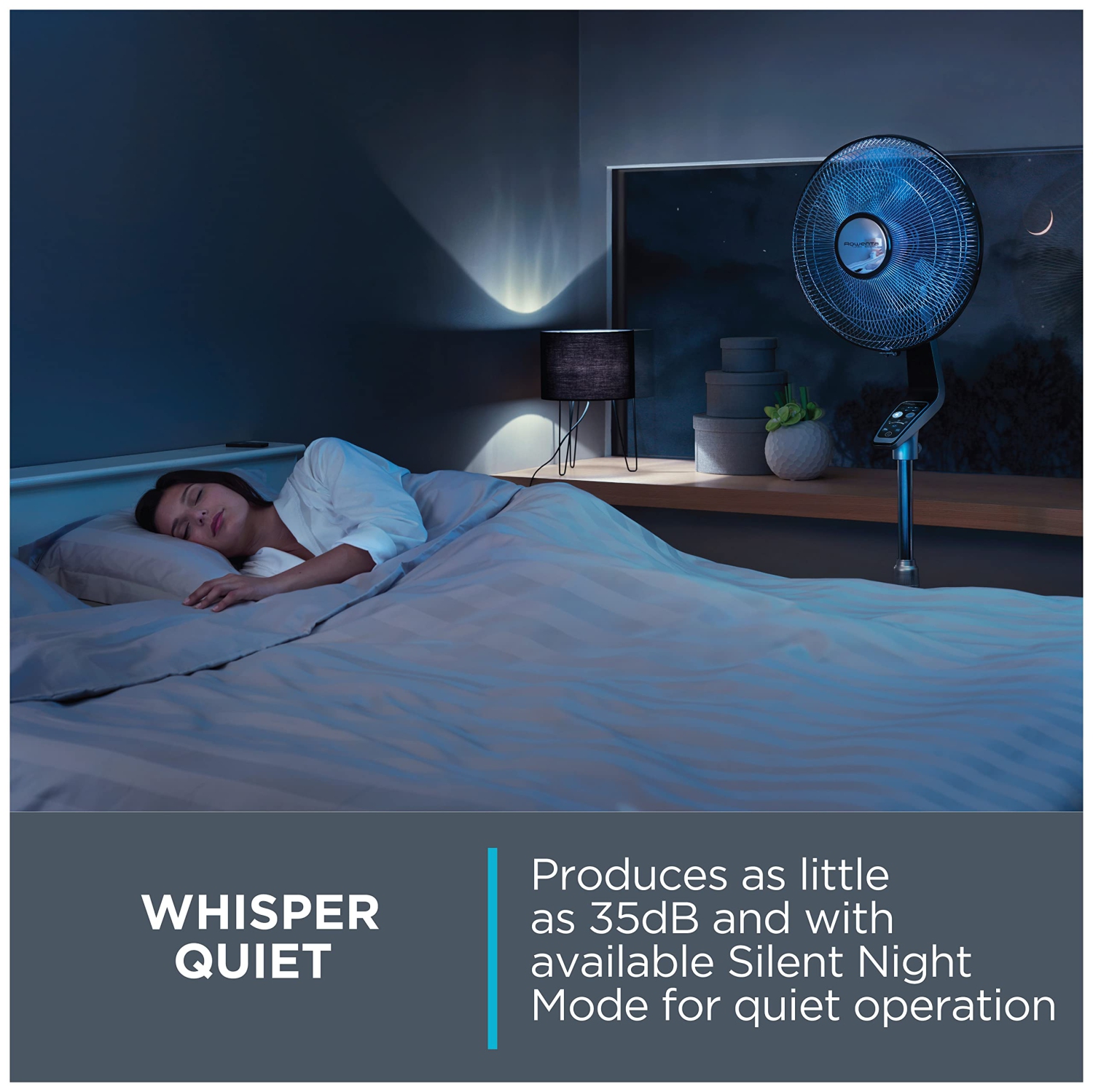 Rowenta – ventilateur sur pied oscillant VU5670 Turbo Silence avec télécommande, ventilateur sur pied, 5 vitesses, argenté