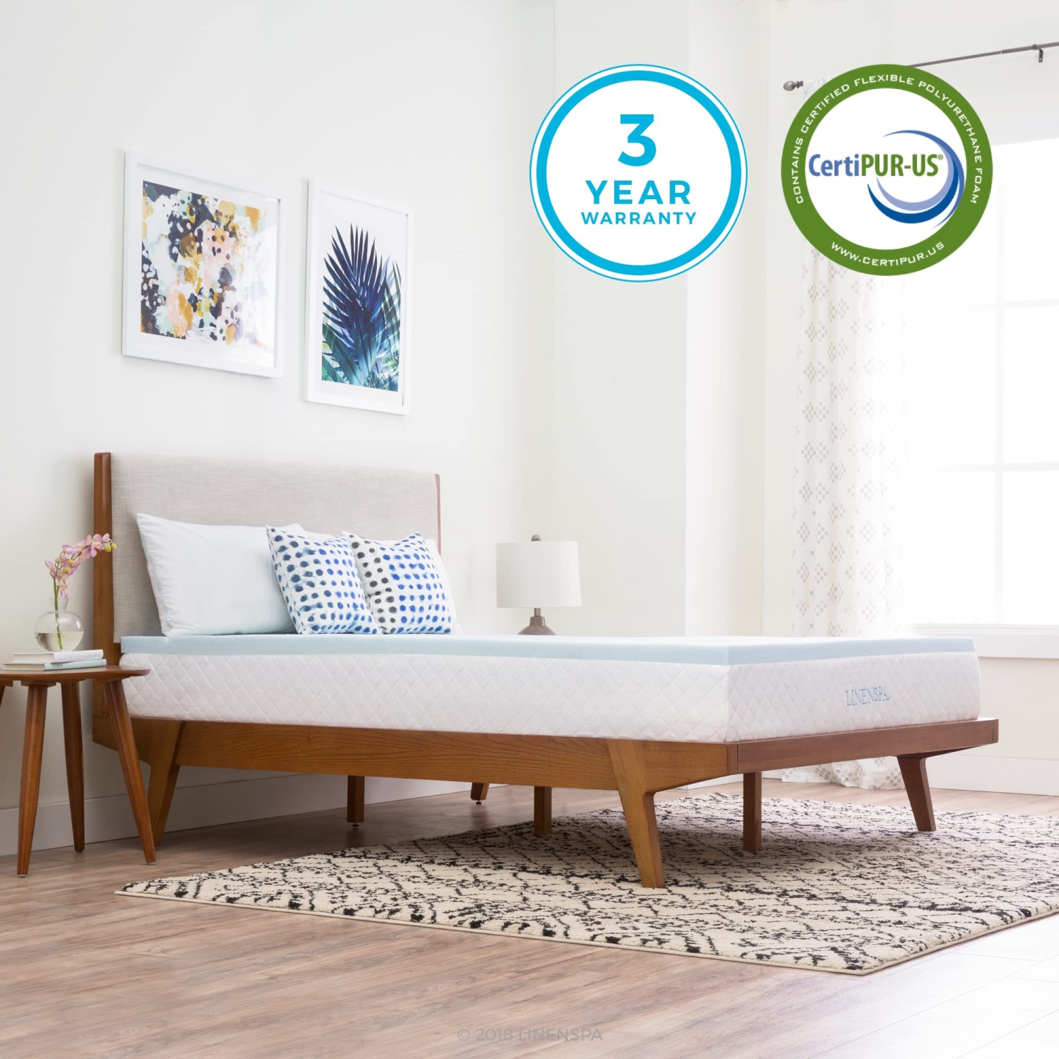 Surmatelas de 2 po en mousse à mémoire Linenspa, surmatelas en gel infusé, certification CertiPUR-US pour grand lit