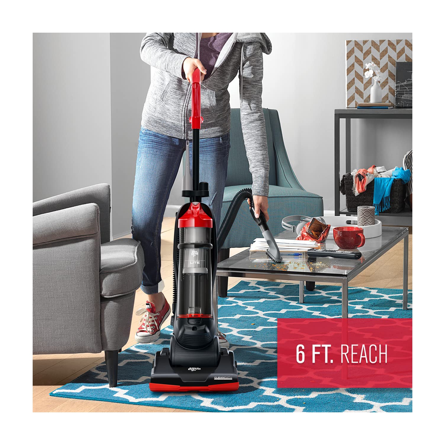 Dirt Devil Endura Lite Bagless Vacuum Cleaner, Small Upright for Carpet and Hard Floor, Lightweight, UD20121, Red
