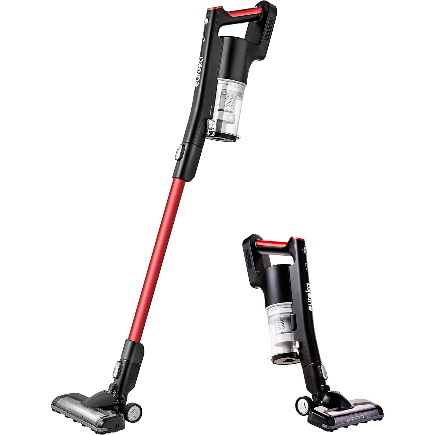 EUREKA NEC100C Lightweight Cordless Vacuum Cleaner LED Headlights, Convenient Stick and Handheld Vac, Basic, Red, Black