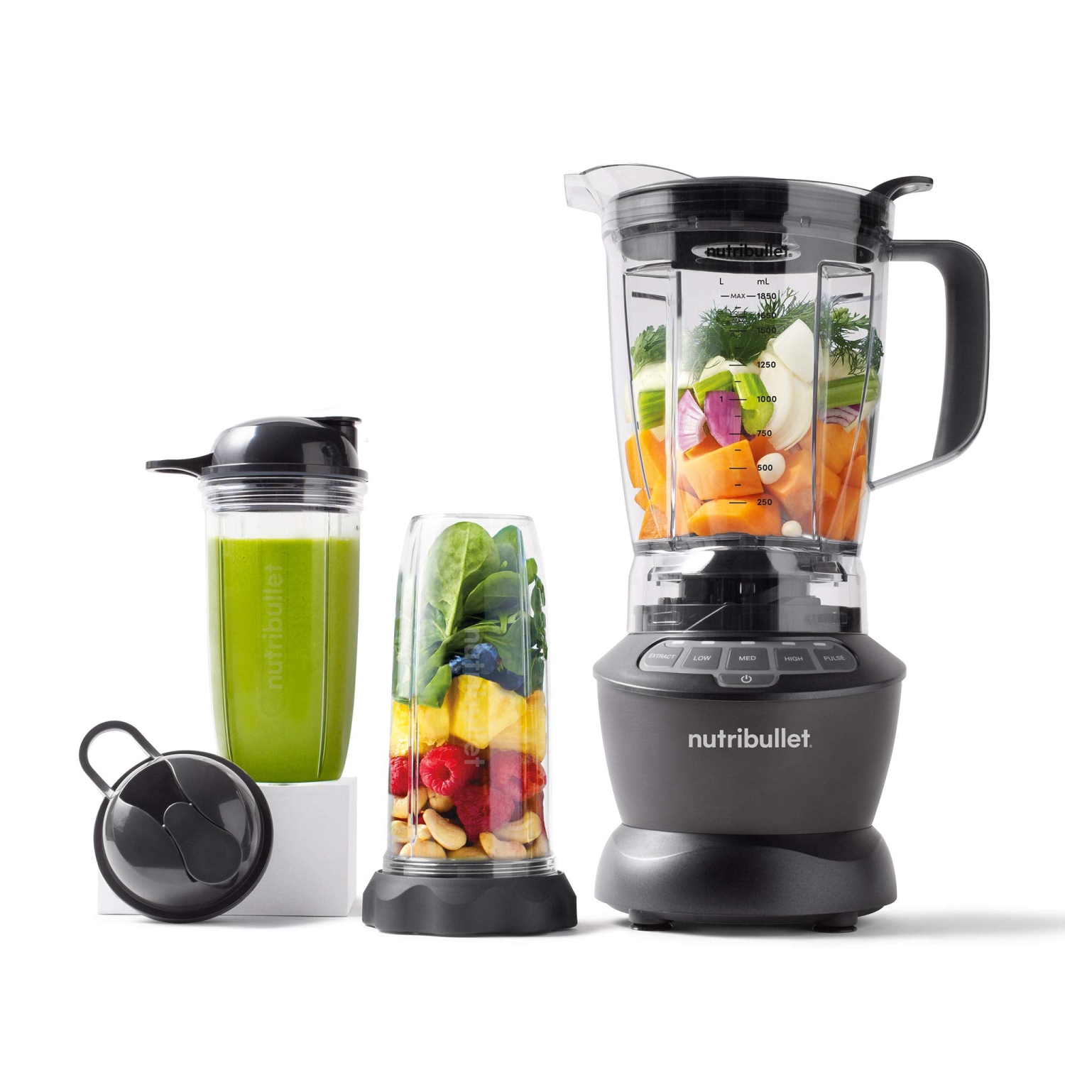 NutriBullet ZNBF30500ZC Blender Combo 1200 Watt with Single Serve Cups Dark Gray