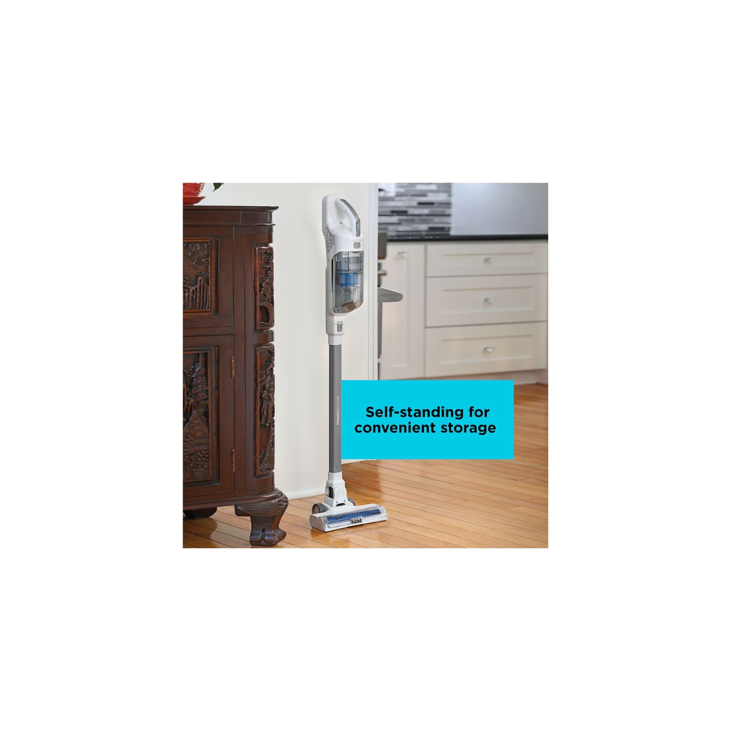 BLACK+DECKER POWERSERIES+ 16V MAX Cordless Stick Vacuum with LED Floor Lights, Lightweight, Multi-Surface, White (BHFE..