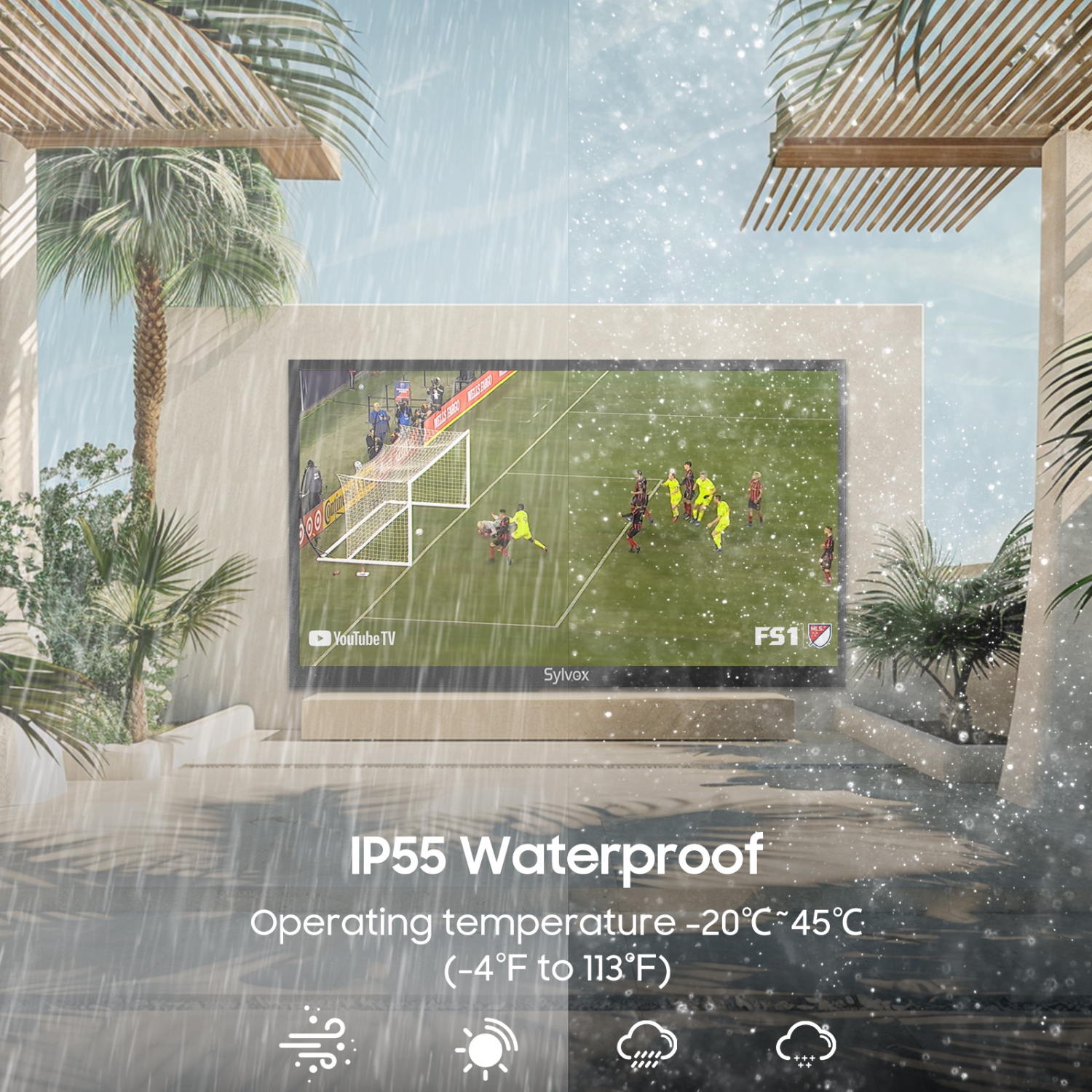 SYLVOX Outdoor TV, 75'' QLED Smart TV, IP55 Waterproof, Dolby Atmos HDR 10, Voice Remote,1000nits Weatherproof Television, Chromecast Built-in for