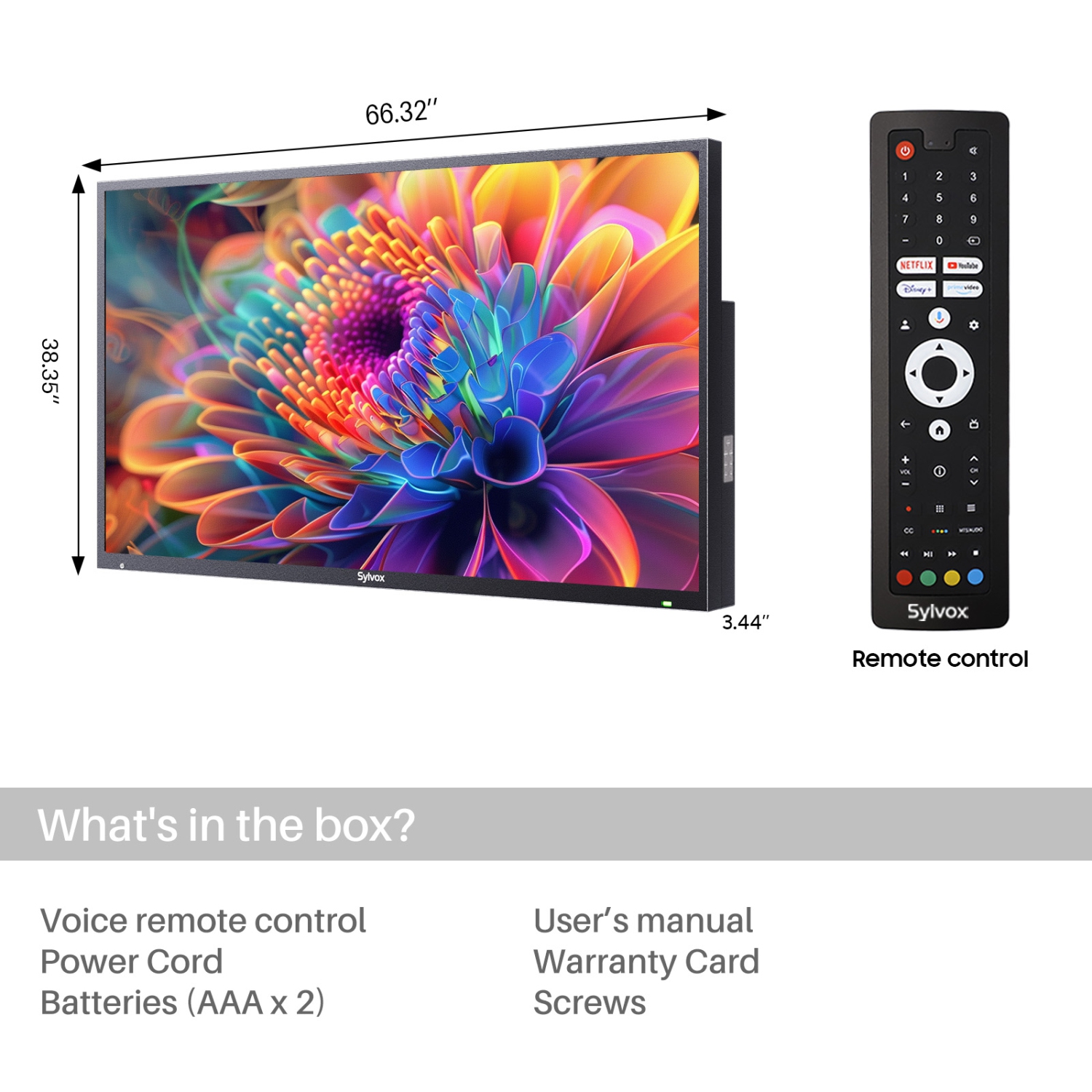 SYLVOX Outdoor TV, 75'' QLED Smart TV, IP55 Waterproof, Dolby Atmos HDR 10, Voice Remote,1000nits Weatherproof Television, Chromecast Built-in for