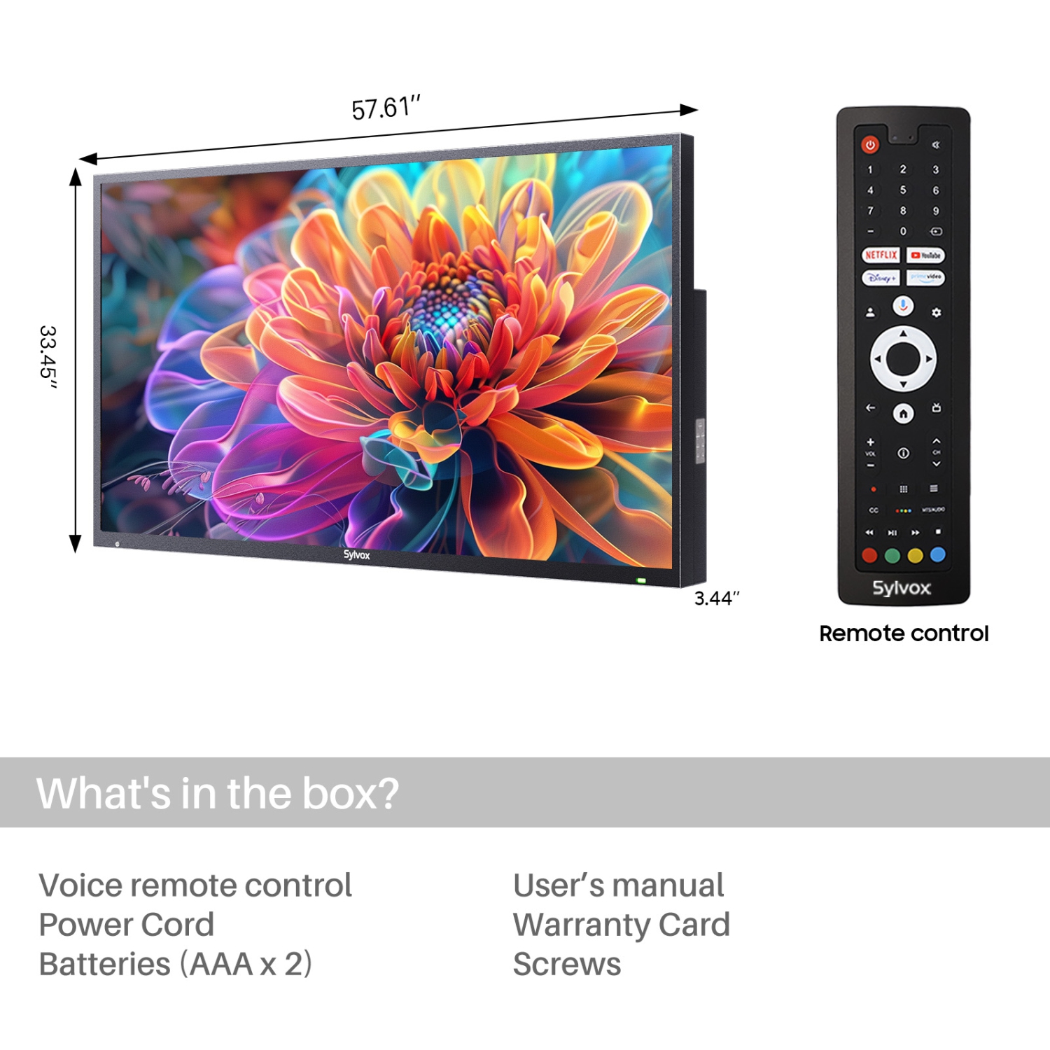 SYLVOX Outdoor TV, 65'' QLED Smart TV, IP55 Waterproof, Dolby Atmos HDR 10, Voice Remote,1000nits Weatherproof Television, Chromecast Built-in for