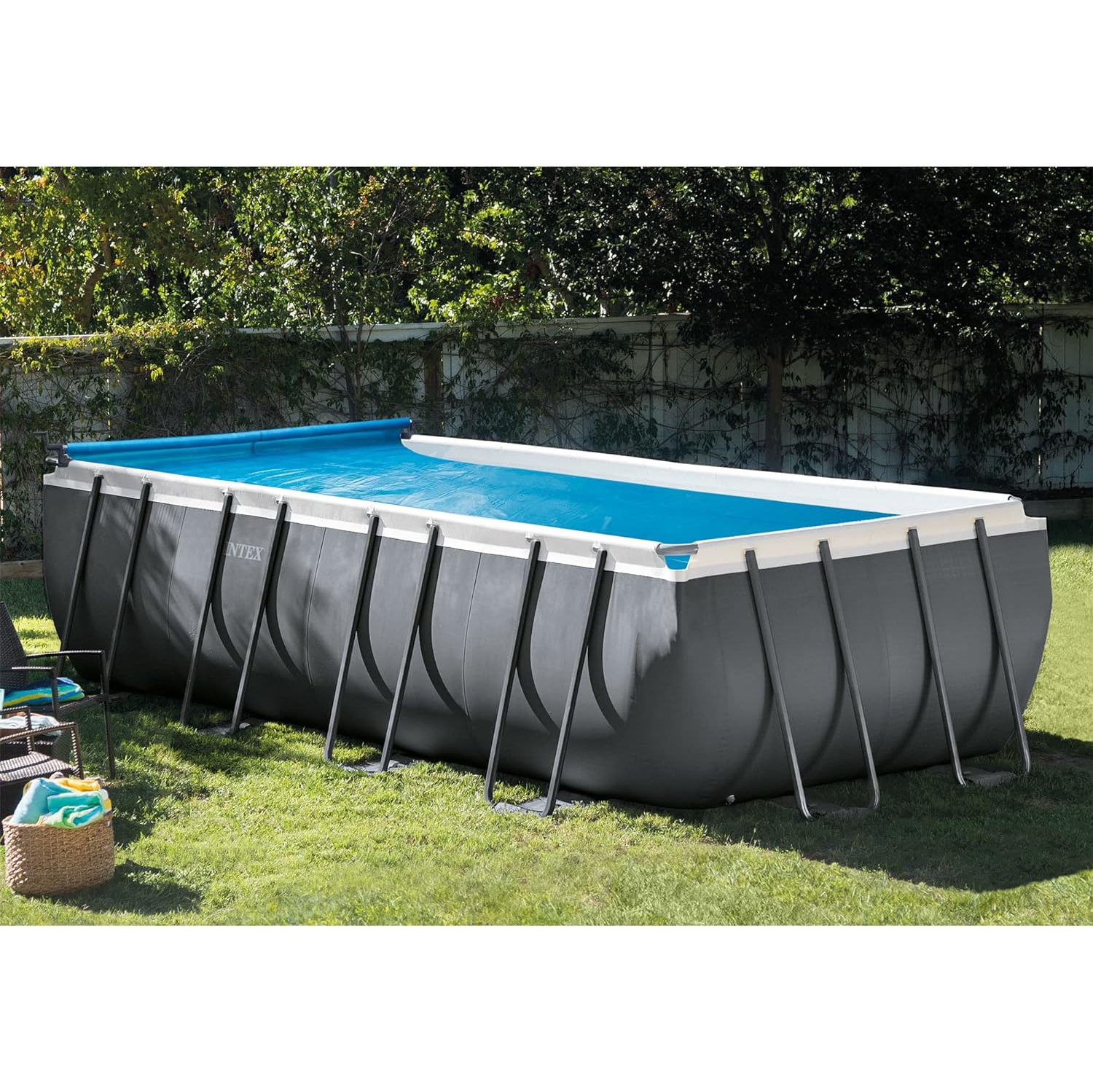 Intex – Reel de couverture de piscine hors terre robuste solaire en aluminium réglable avec mécanisme de verrouillage pour piscine à cadre