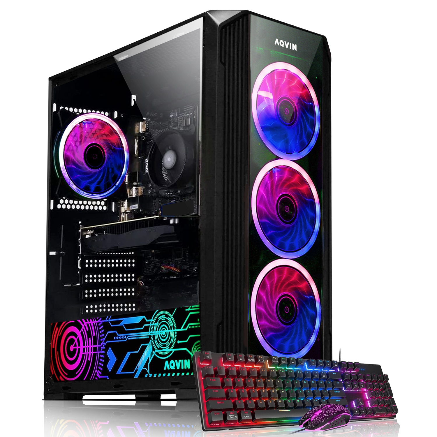 AQVIN ZForce RGB PC Gaming - Black (AMD Ryzen 7 CPU/ 32GB DDR4 RAM/ 1TB SSD/ GeForce RTX 3050 6GB/ Windows 11 Pro)