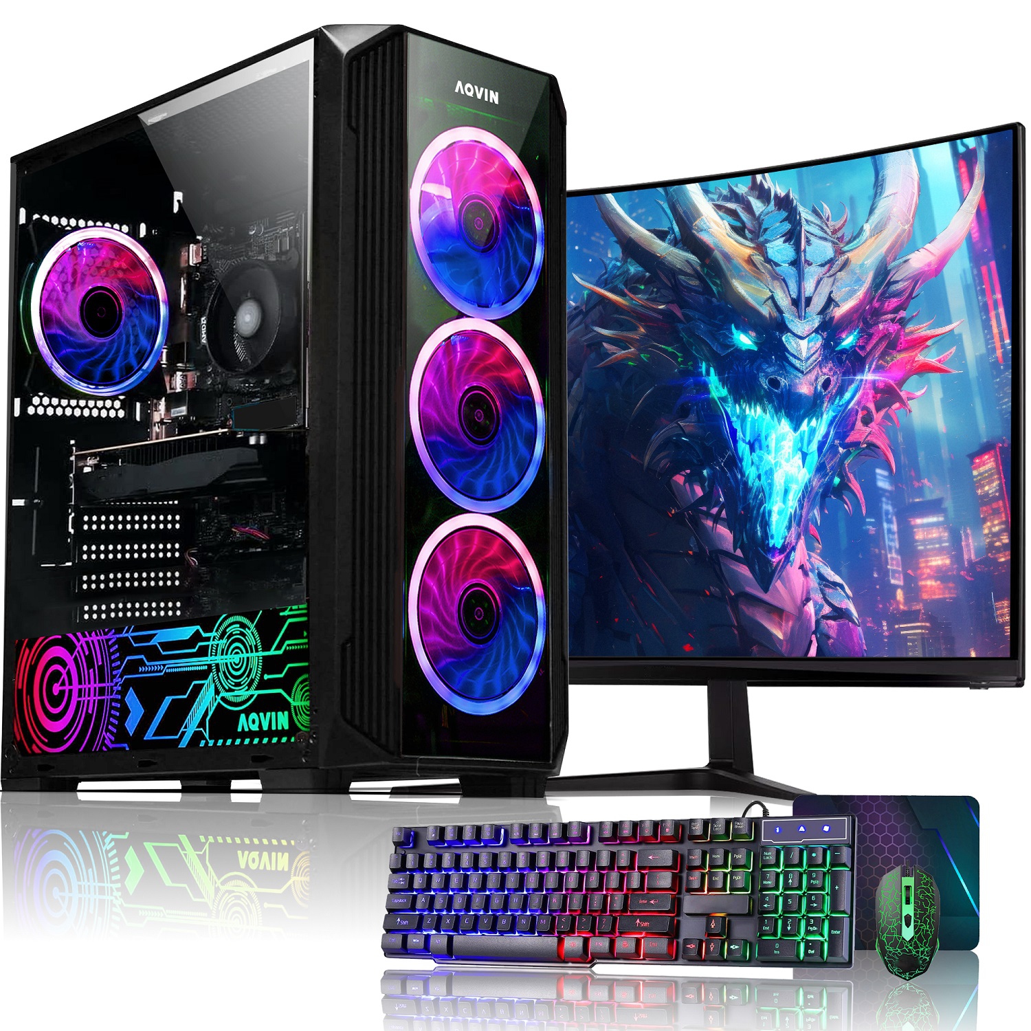 AQVIN ZForce Gaming PC ~ 24-inch Curved Gaming Monitor ~ AMD Ryzen 7 Processor ~ RTX 3050 6GB ~ 32GB RAM ~ 512GB SSD ~ Windows 11 Pro ~ RGB Keyboard