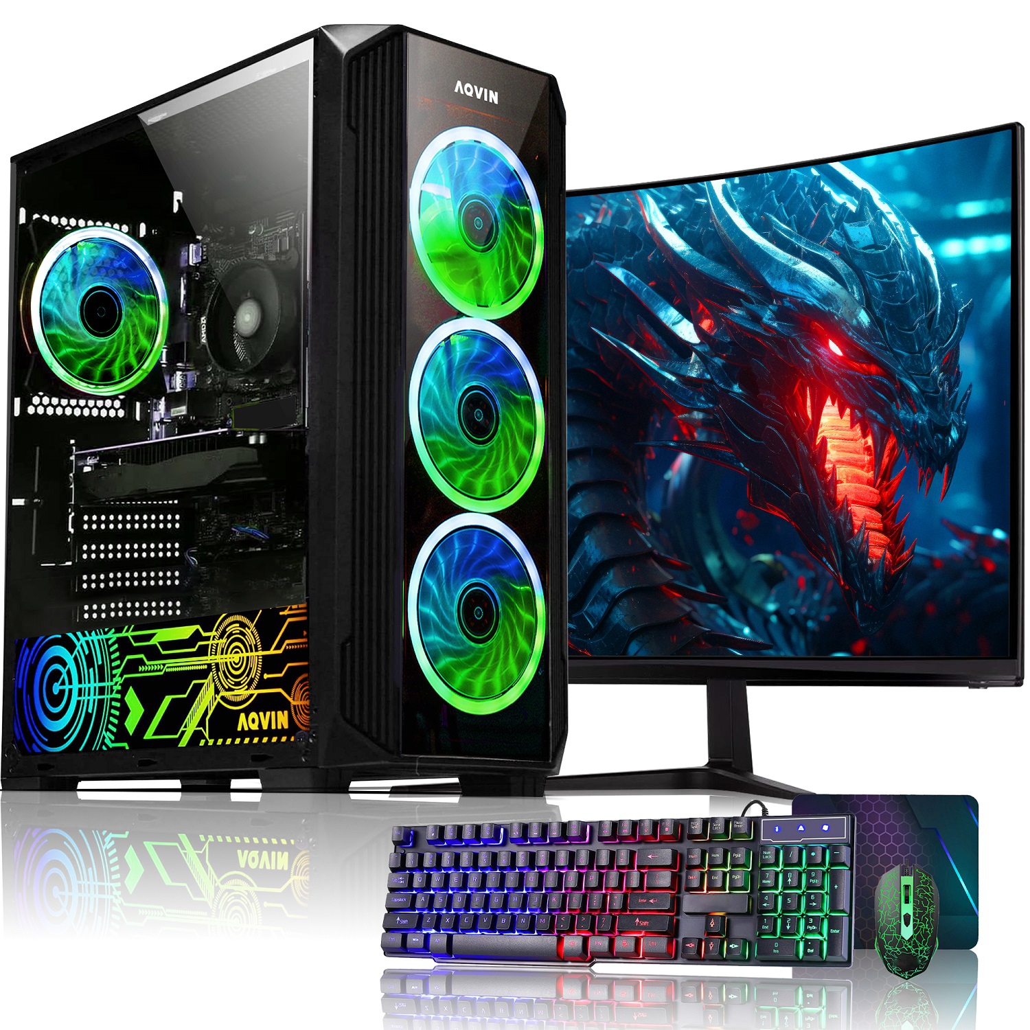 AQVIN ZForce Gaming PC | NVIDIA GeForce RTX 3050 6GB | AMD Ryzen 7 Processor | 16GB DDR4 RAM | 1TB SSD | Windows 11 Pro | 24-inch Curved Gaming