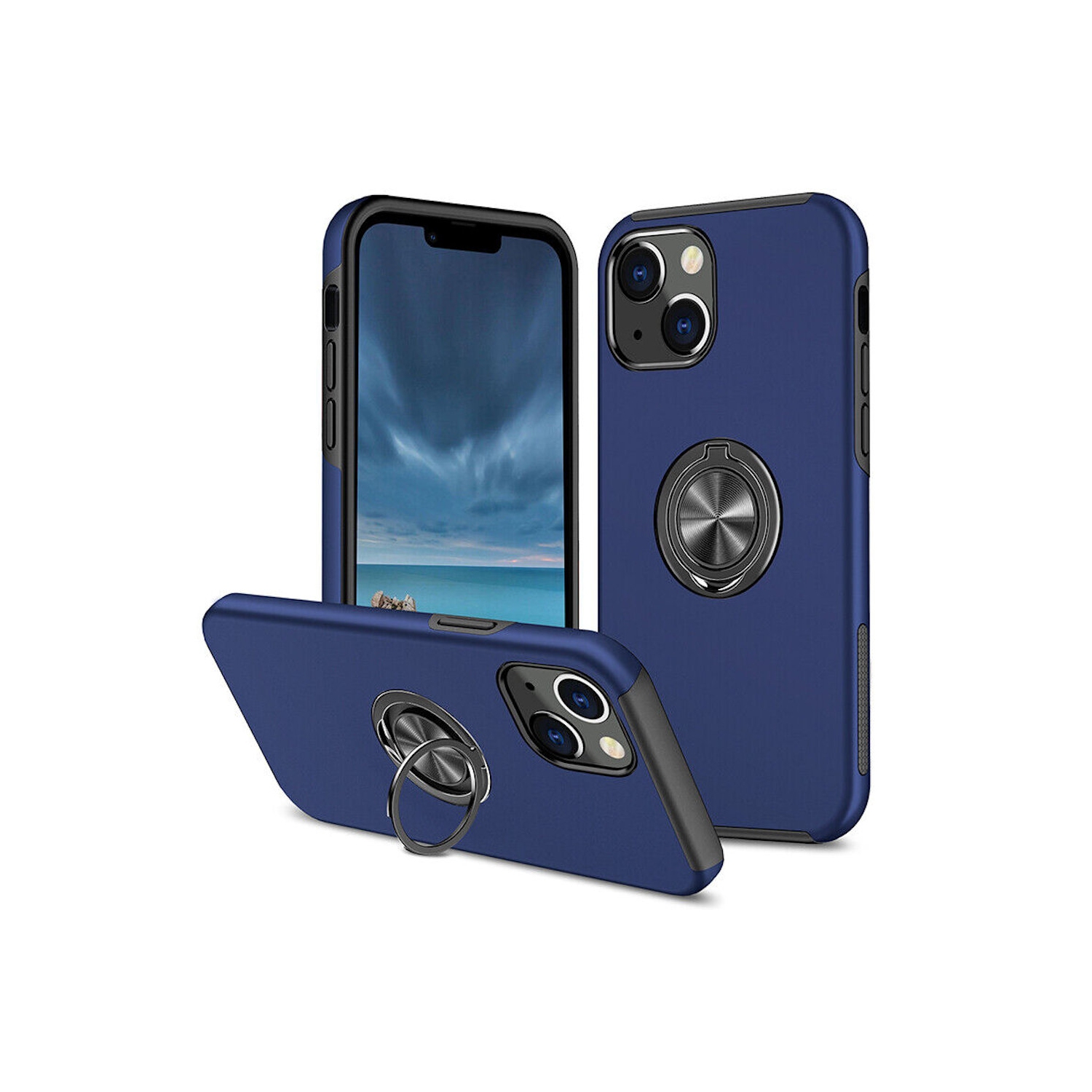 [CS] Hybrid Magnetic Kickstand Invisible Ring Case Cover for iPhone 12, Navy