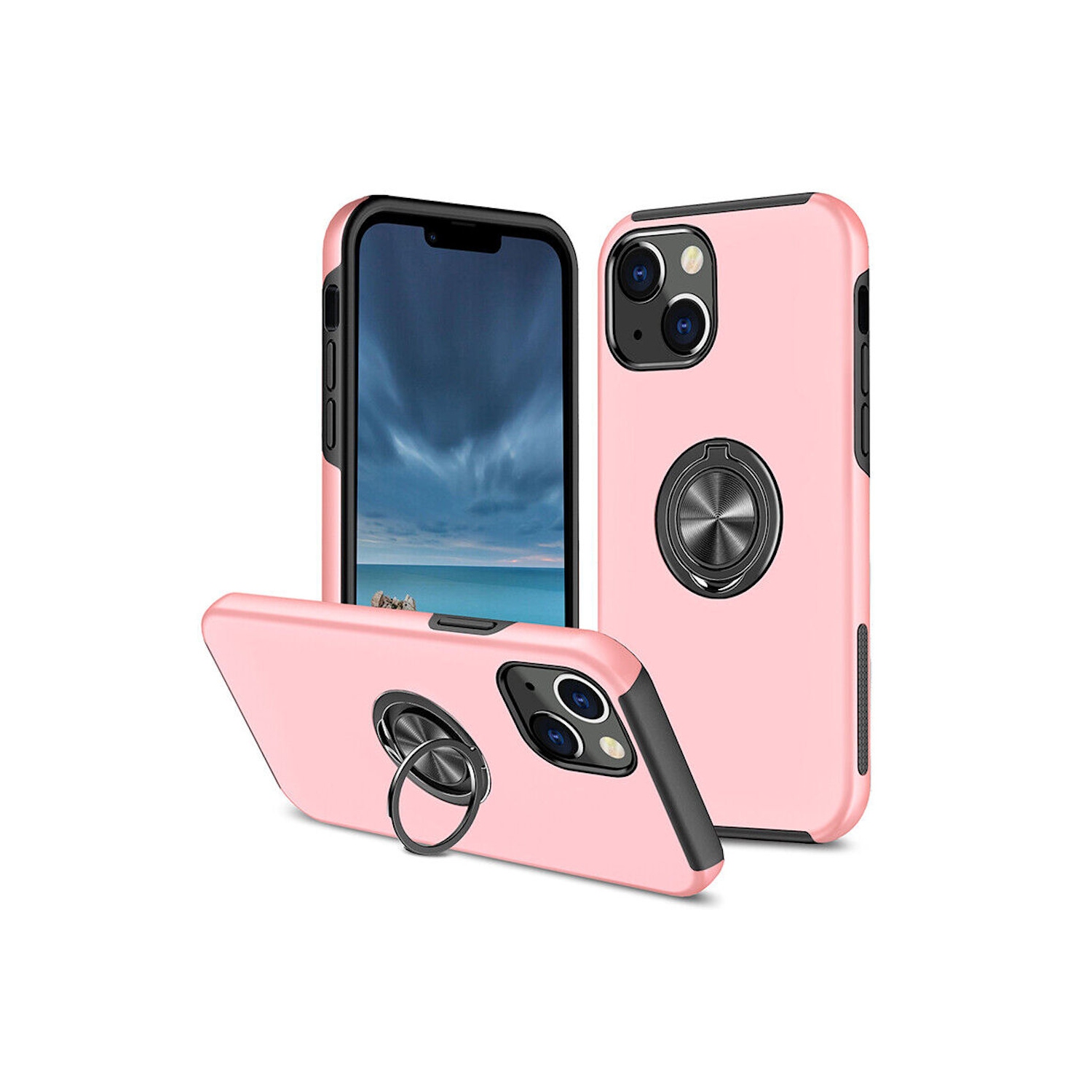 [CS] Hybrid Magnetic Kickstand Invisible Ring Case Cover for iPhone 12, Rose Gold