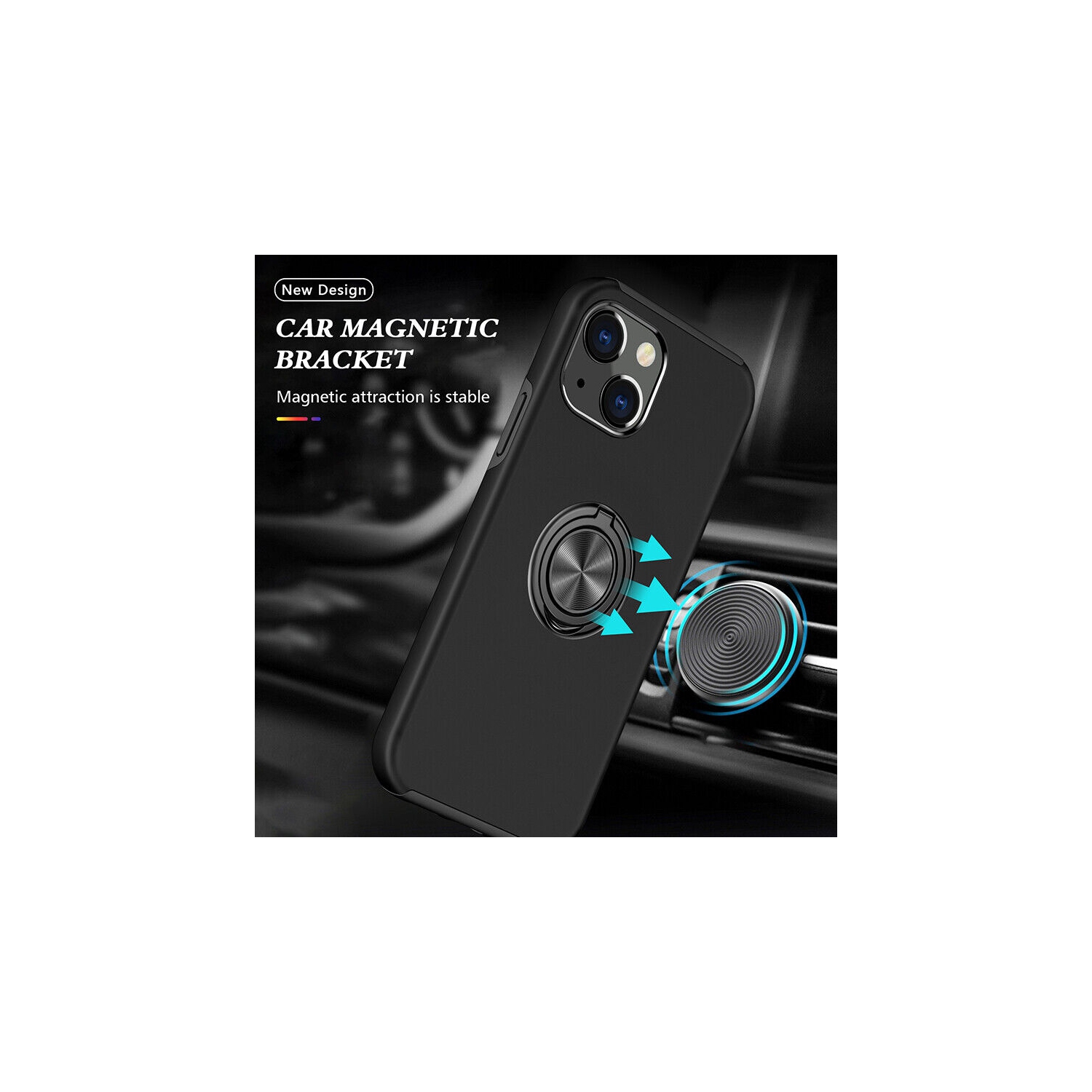 [CS] Hybrid Magnetic Kickstand Invisible Ring Case Cover for iPhone 12, Black