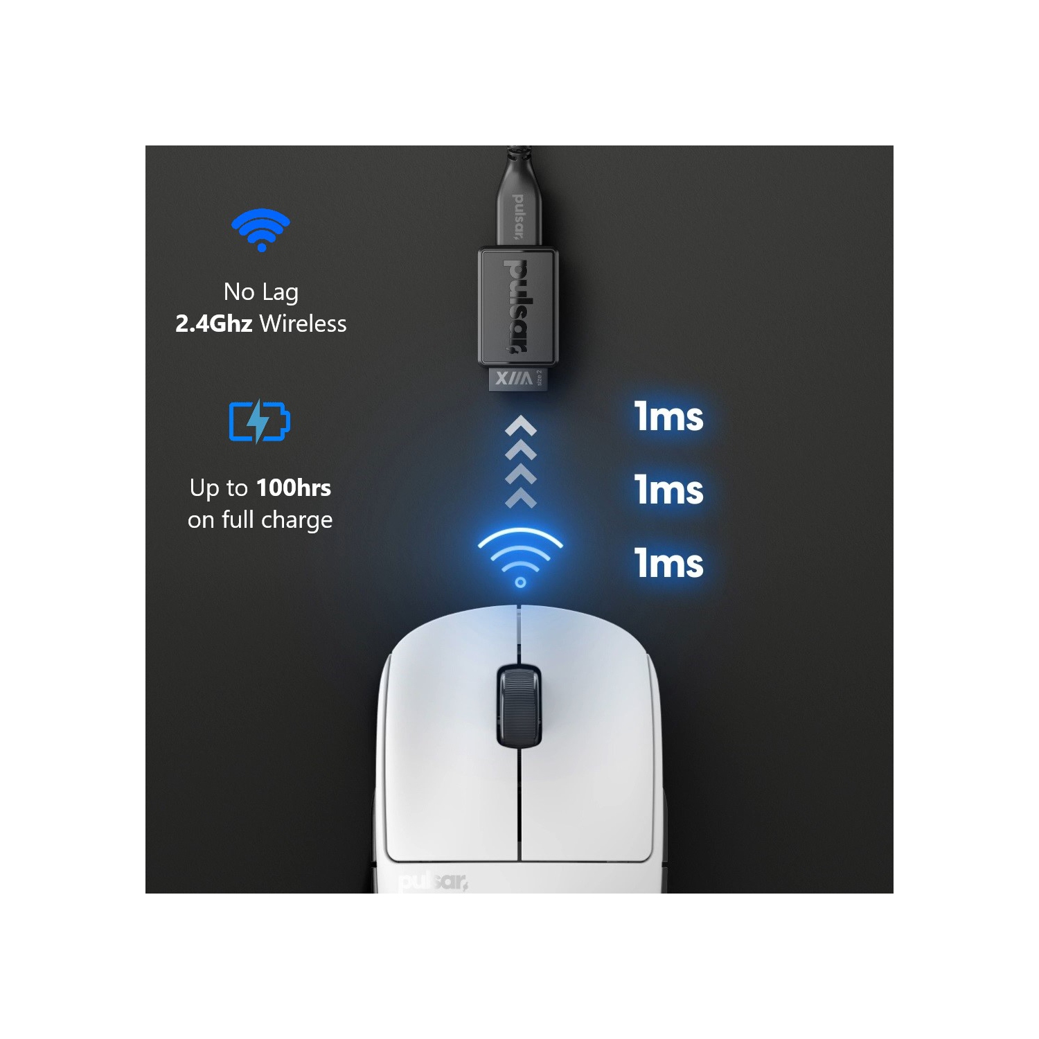 Pulsar Gaming Gears X2A Black Buttons Wireless Ultralight, Ambidextrous, High Performance, Ergonomic Design, 2.4Ghz 1ms Polling Rate PAW3395 26K DPI