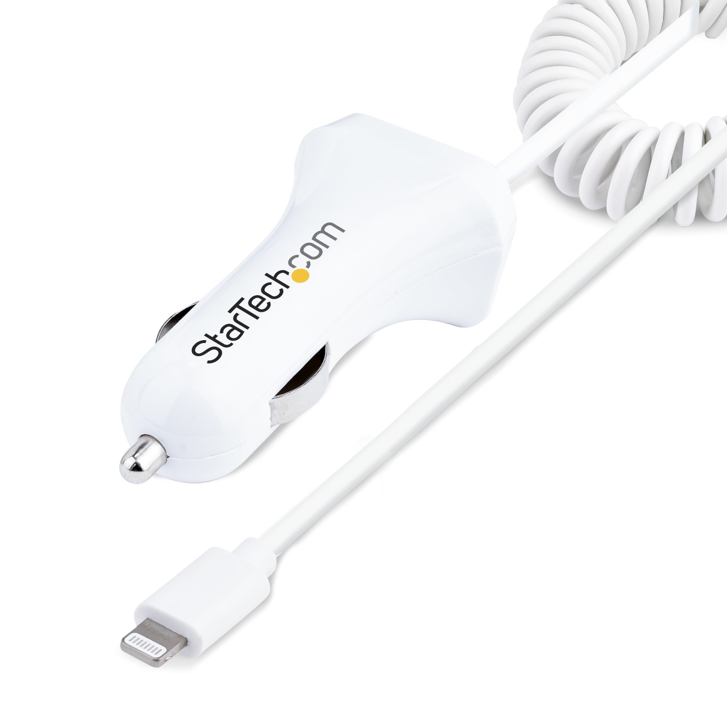 Startech Lightning Car Charger with Coiled Cable - White