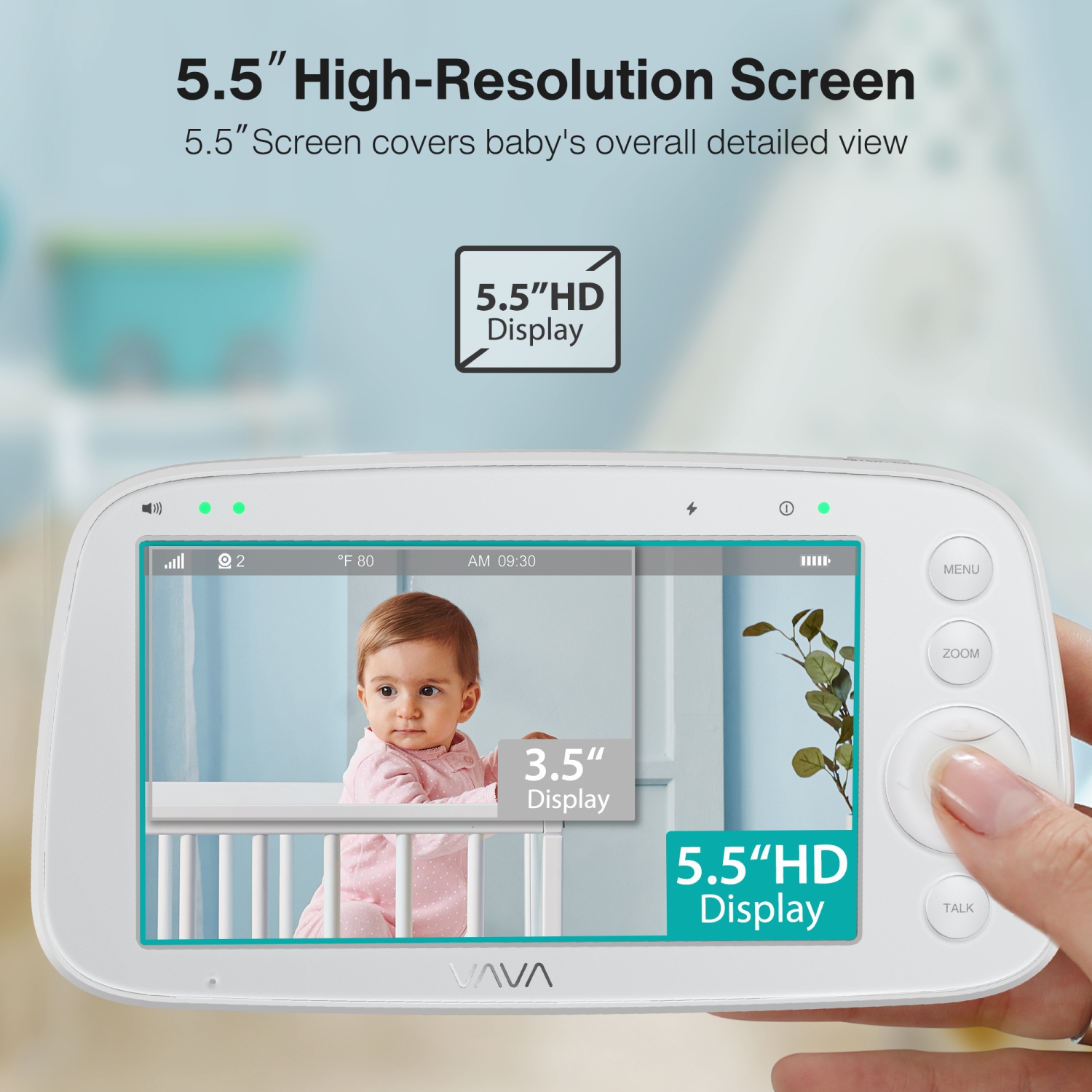 VAVA 5.5" 1080P HD Video Baby Monitor, Night Vision, Zoom/Pan/Tilt & 2-Way Audio