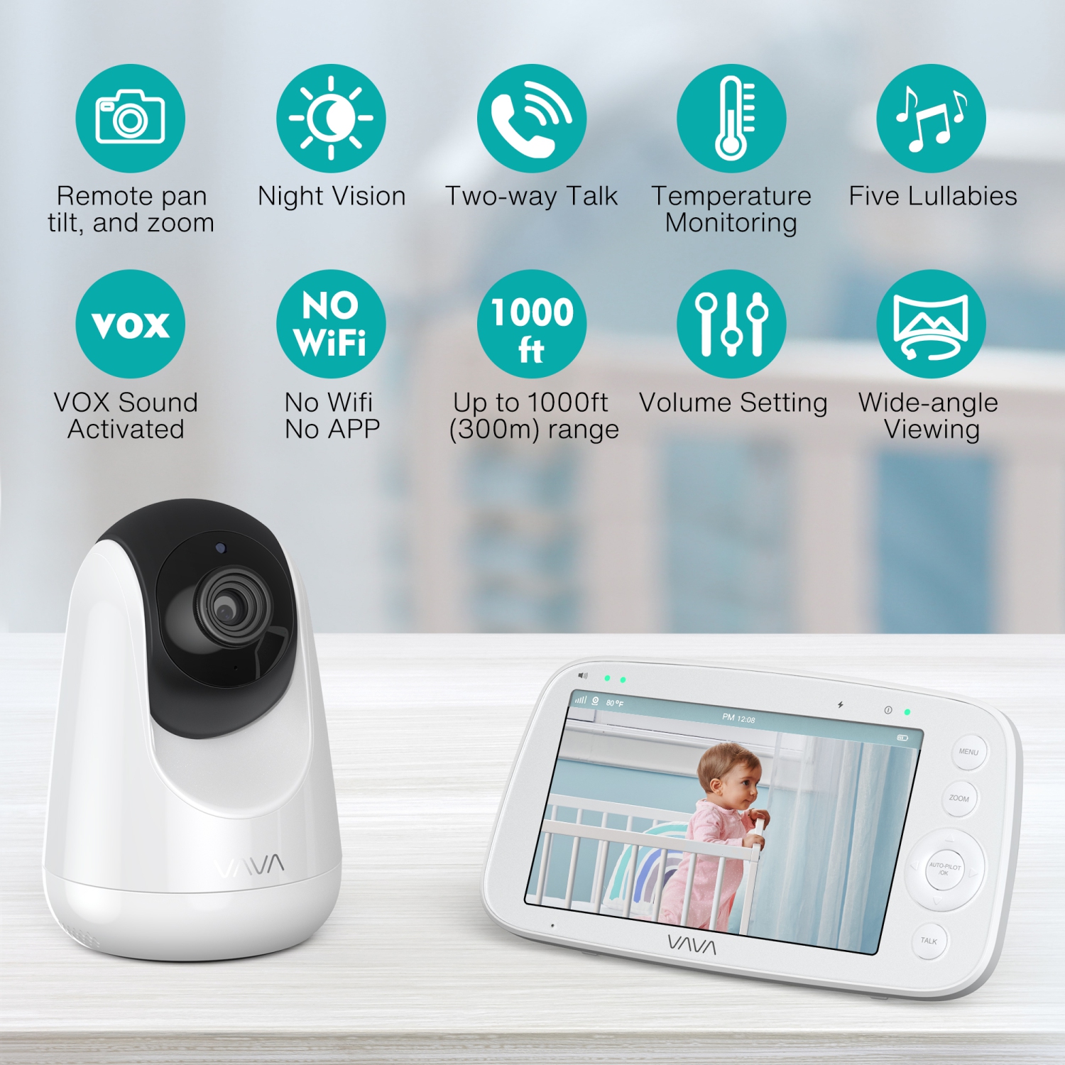 VAVA 5.5" 1080P HD Video Baby Monitor, Night Vision, Zoom/Pan/Tilt & 2-Way Audio