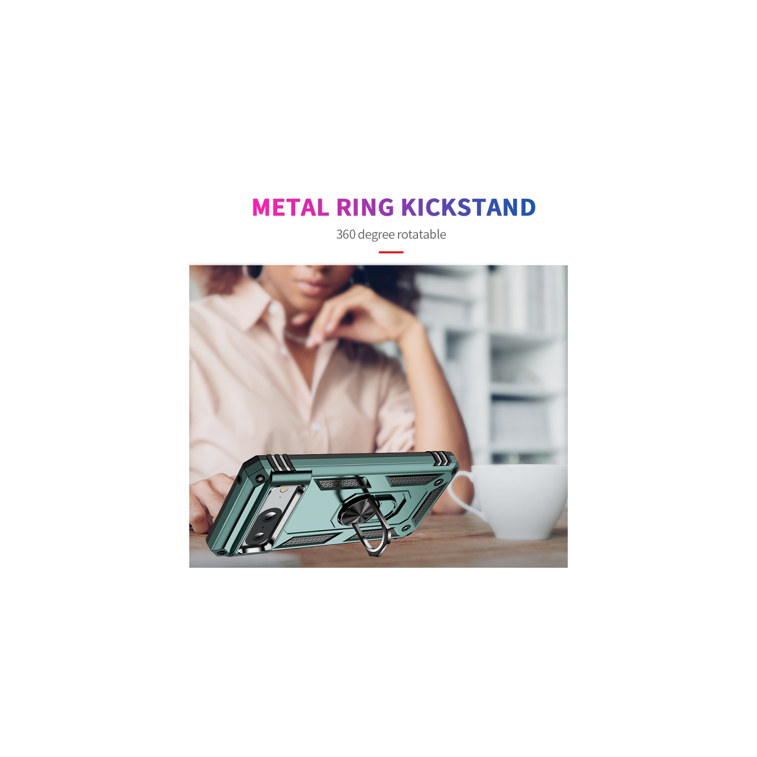 XCRS – Étui mince à deux couches, anneau magnétique intégré, béquille rotative à 360° pour Pixel 8 A de Google