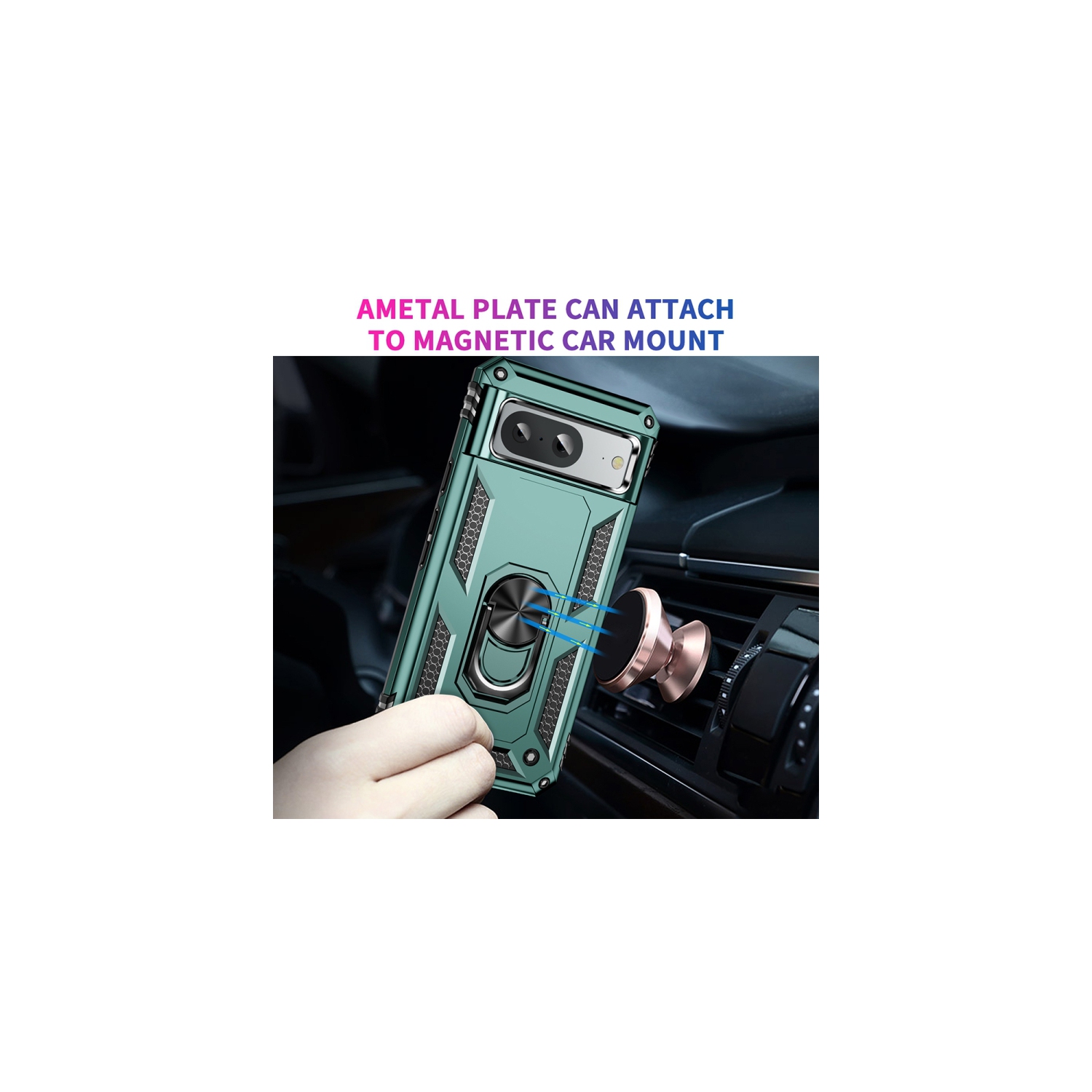 XCRS – Étui mince à deux couches, anneau magnétique intégré, béquille rotative à 360° pour Pixel 8 A de Google