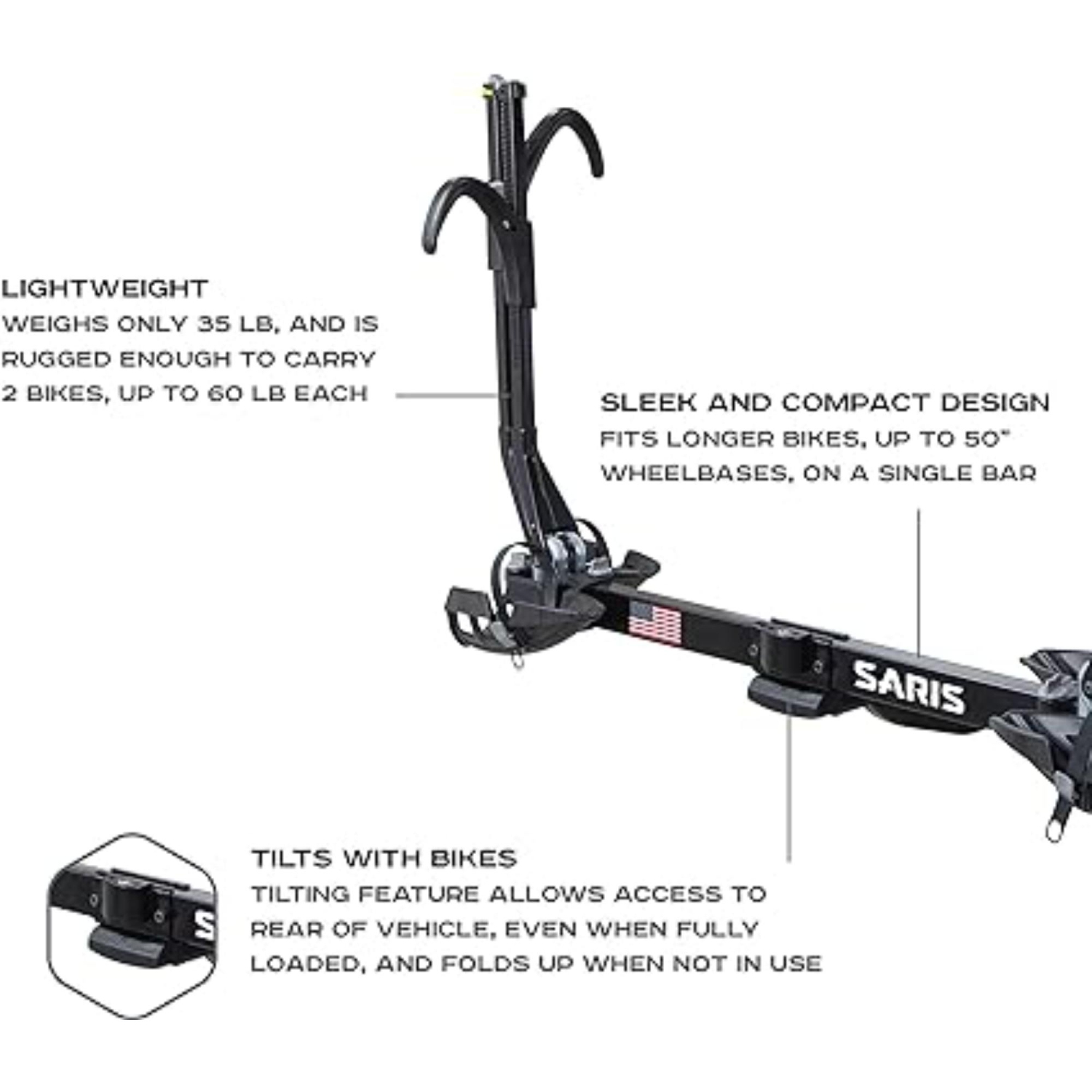Saris – Support d’attelage Superclamp EX 4 pour vélo, système de transport pour porte-vélos d’attelage compatible avec attelage de 2 po