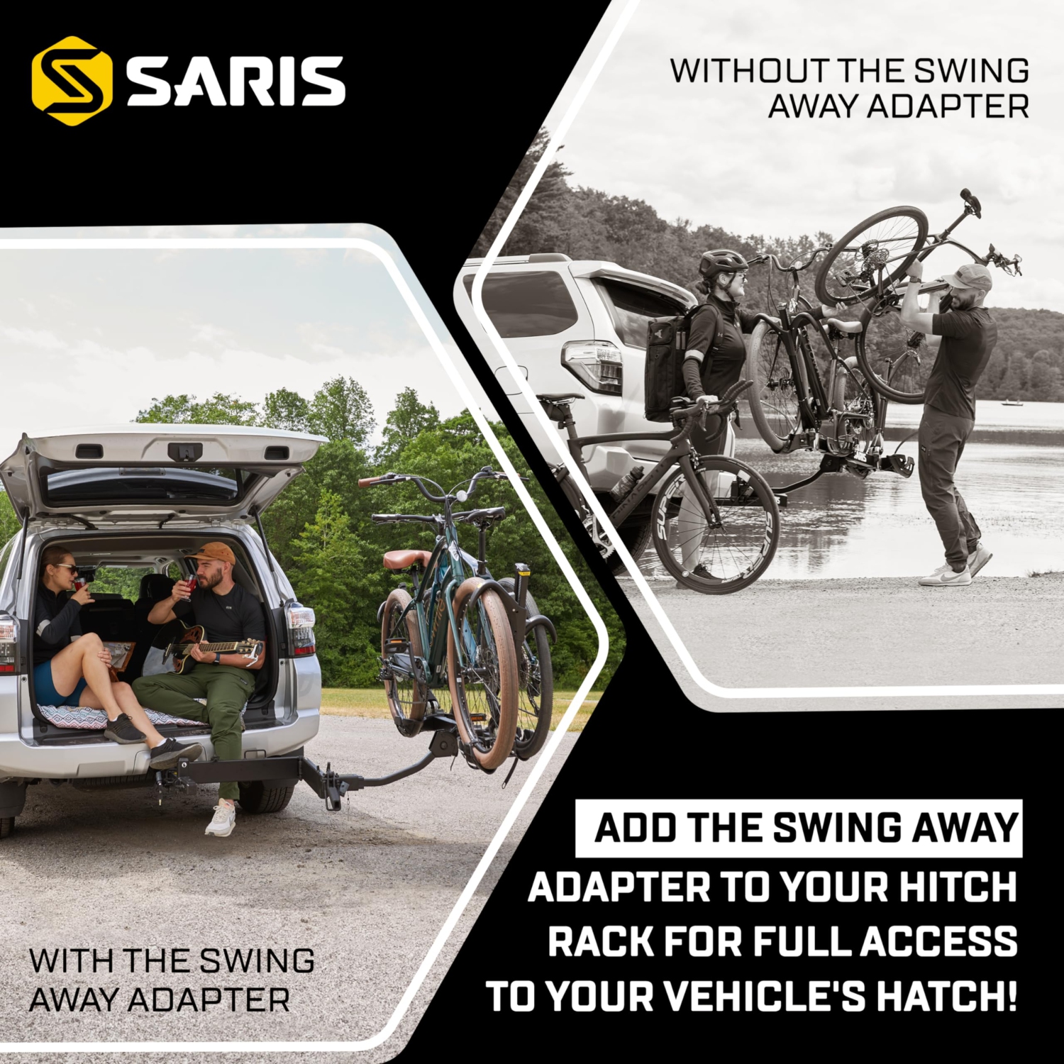 Saris Swing Away Accessory, 2" Hitch Tire Carrier Swing Adapter - Black