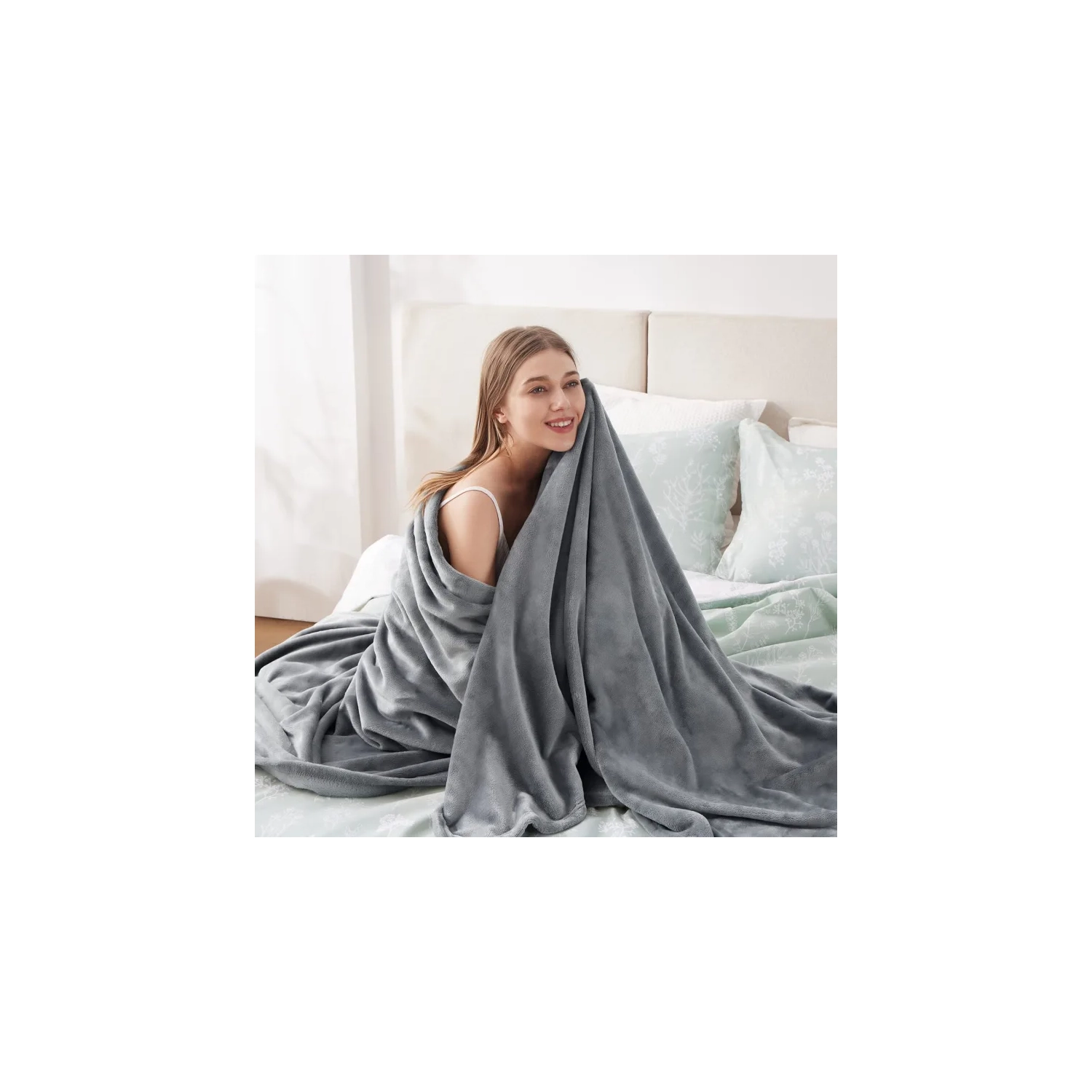 Jeté en molleton gris douillet – doux, léger et moelleux, 50 x 60 po pour canapé et canapé