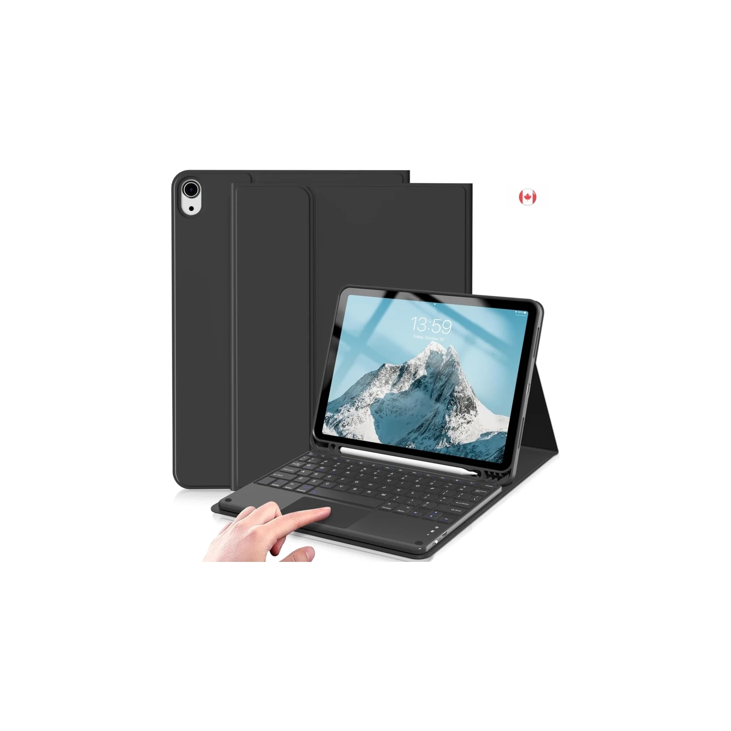 Keyboard Case for iPad Air 11 Inch M2 2024, Air 5th Gen 2022/4th Gen - Pencil Holder, Touchpad, Detachable Bluetooth Keyboard, Black