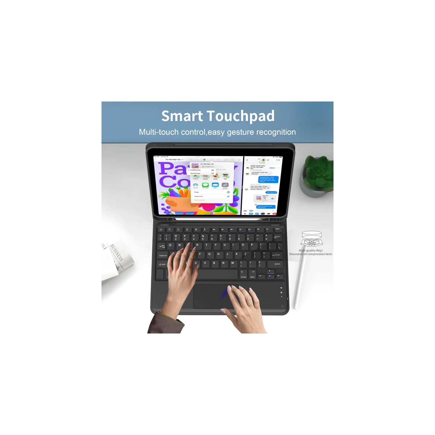 Keyboard Case for iPad Air 11 Inch M2 2024, Air 5th Gen 2022/4th Gen - Pencil Holder, Touchpad, Detachable Bluetooth Keyboard, Black