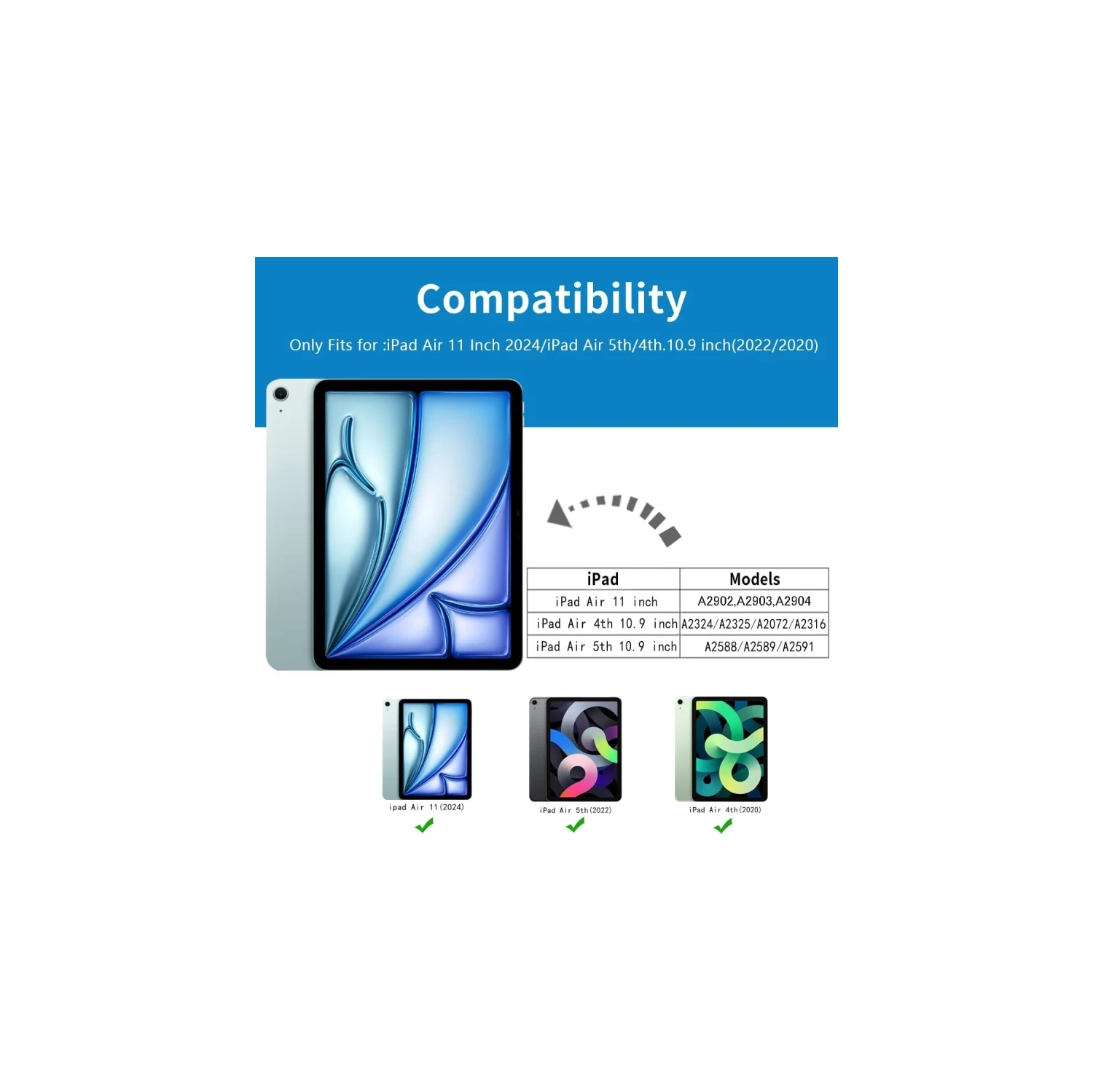 Keyboard Case for iPad Air 11 Inch M2 2024, Air 5th Gen 2022/4th Gen - Pencil Holder, Touchpad, Detachable Bluetooth Keyboard, Black