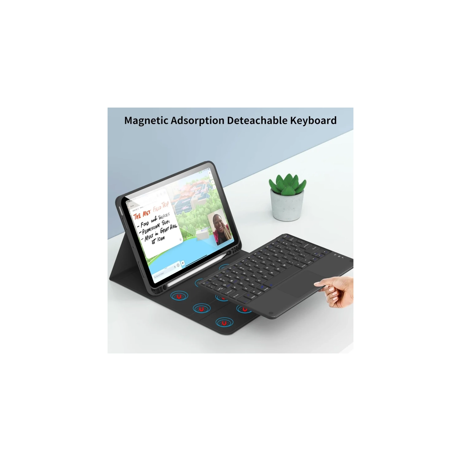 Keyboard Case for iPad Air 11 Inch M2 2024, Air 5th Gen 2022/4th Gen - Pencil Holder, Touchpad, Detachable Bluetooth Keyboard, Black