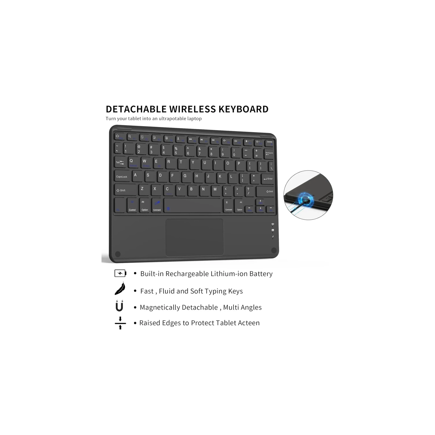 Keyboard Case for iPad Air 11 Inch M2 2024, Air 5th Gen 2022/4th Gen - Pencil Holder, Touchpad, Detachable Bluetooth Keyboard, Black