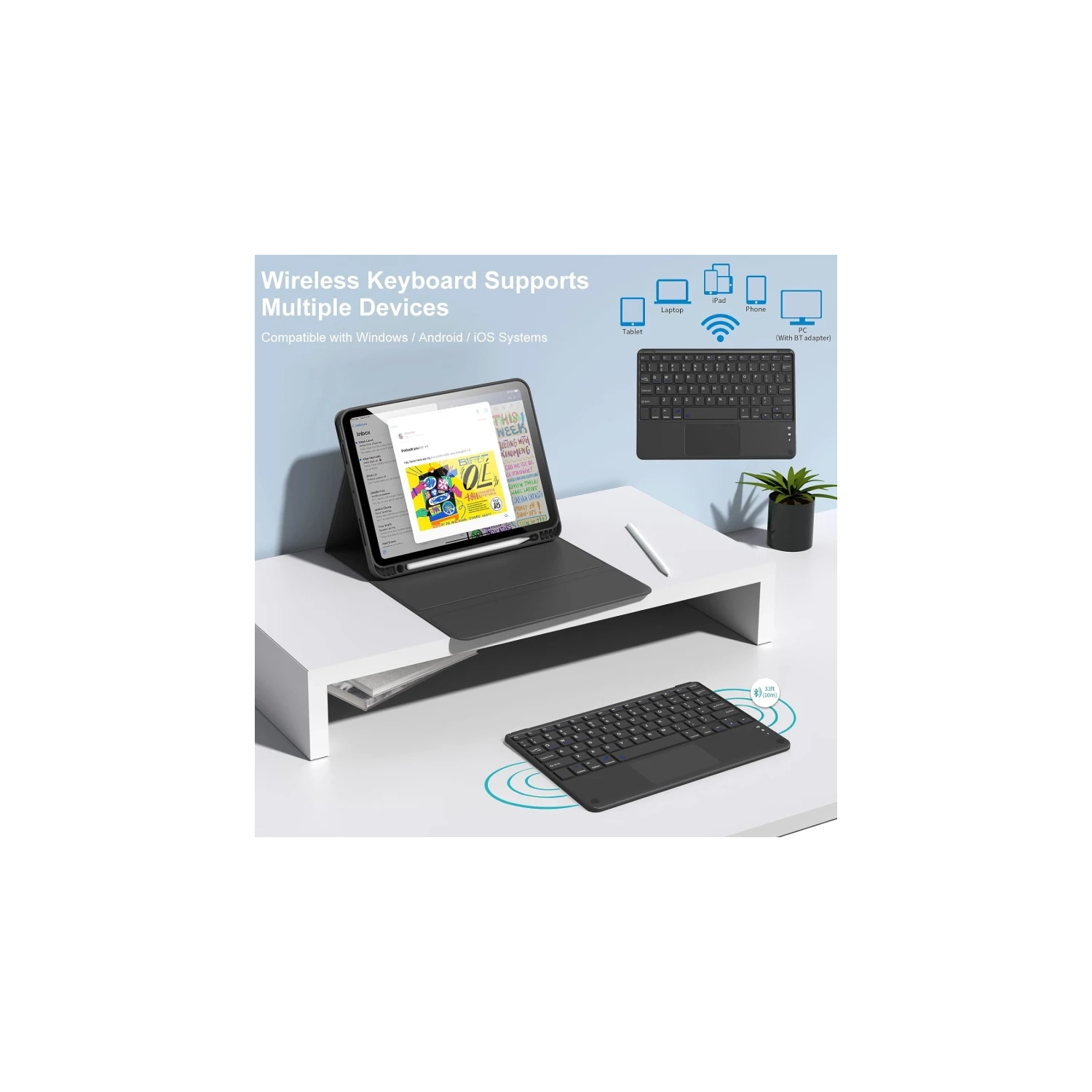 Keyboard Case for iPad Air 11 Inch M2 2024, Air 5th Gen 2022/4th Gen - Pencil Holder, Touchpad, Detachable Bluetooth Keyboard, Black