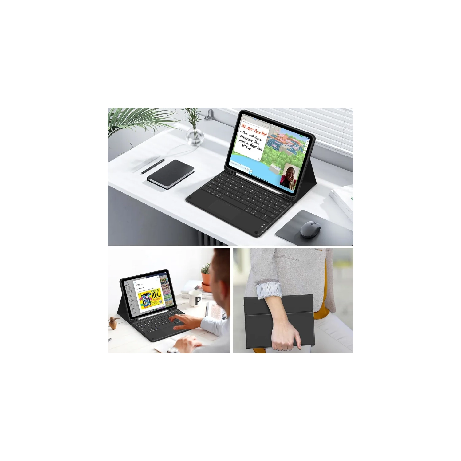 Keyboard Case for iPad Air 11 Inch M2 2024, Air 5th Gen 2022/4th Gen - Pencil Holder, Touchpad, Detachable Bluetooth Keyboard, Black