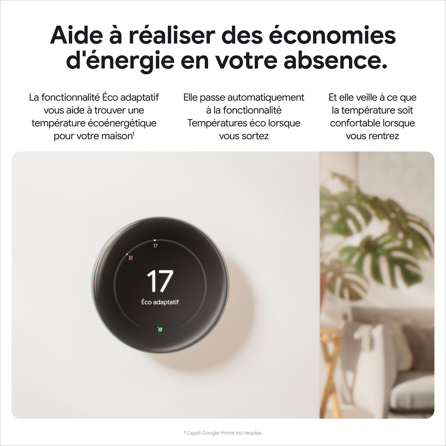 Thermostat intelligent Wi-Fi Nest Learning de Google - Noir volcanique lustré
